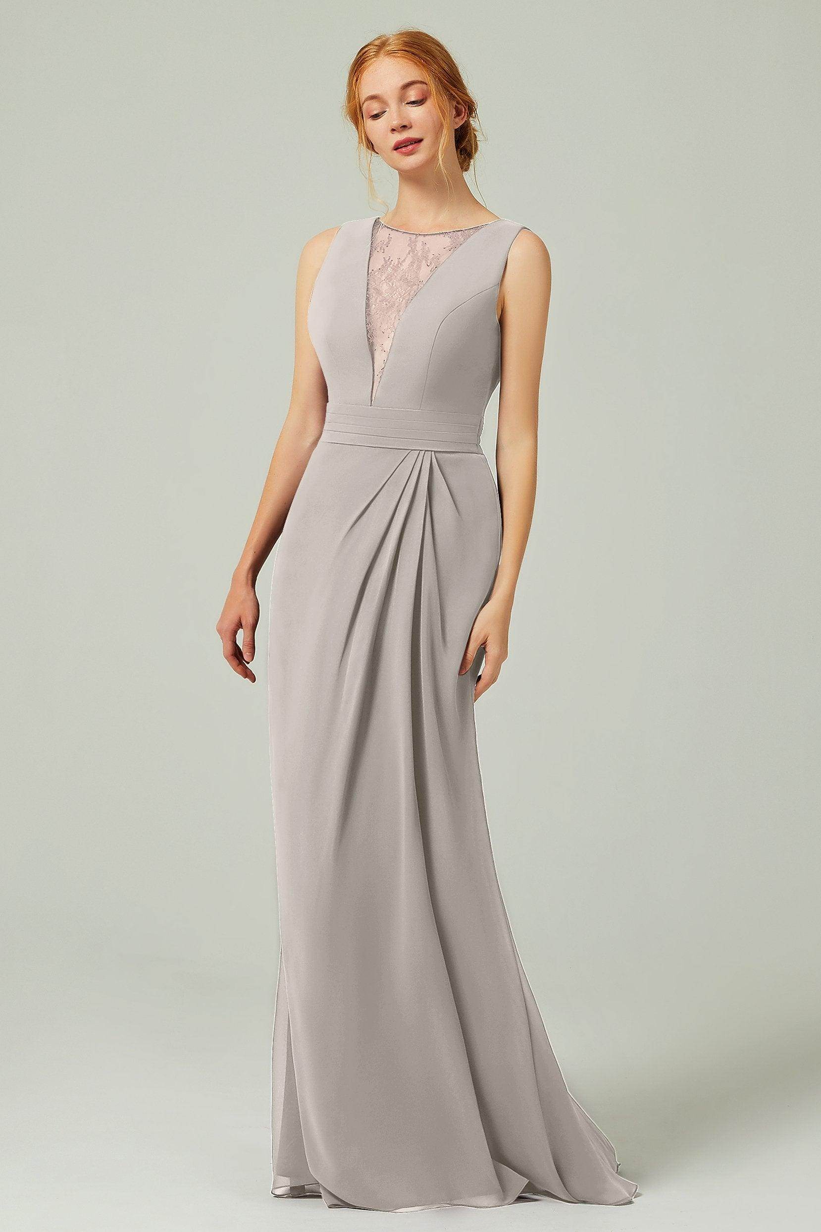 Sheath-Column Floor Length Chiffon Bridesmaid Dress Formal Dresses CB0297 - COCOMELODY