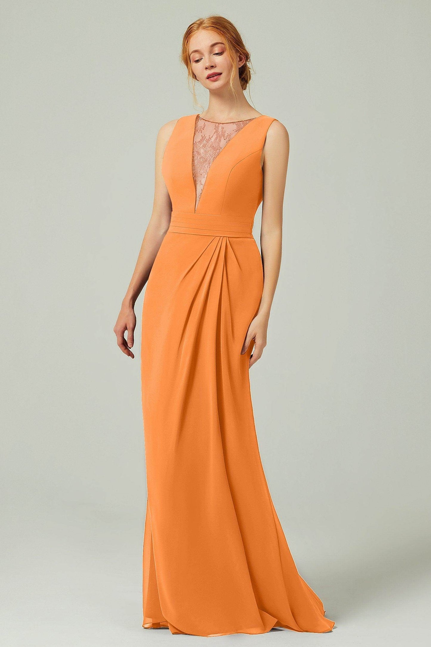 Sheath-Column Floor Length Chiffon Bridesmaid Dress Formal Dresses CB0297 - COCOMELODY