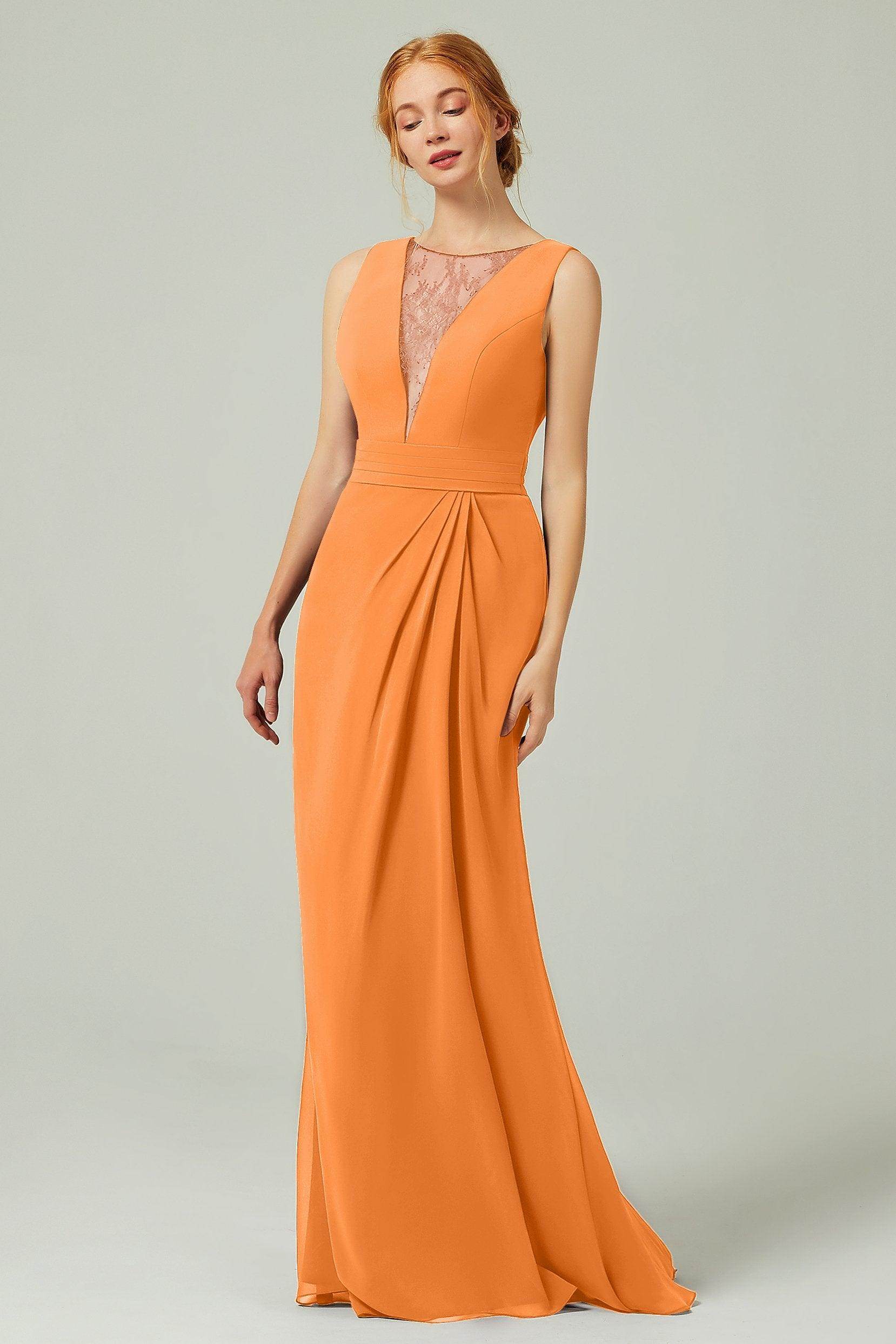 Sheath-Column Floor Length Chiffon Bridesmaid Dress Formal Dresses CB0297 - COCOMELODY