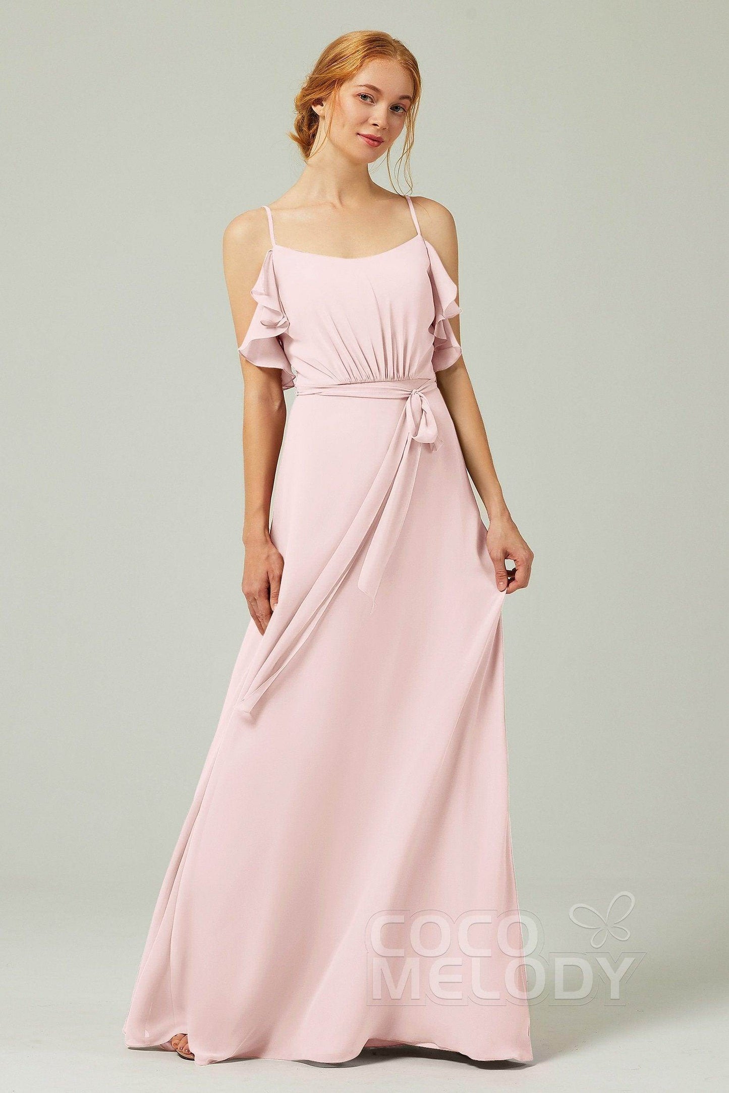 A-Line Floor Length Chiffon Bridesmaid Dress CB0299 - COCOMELODY