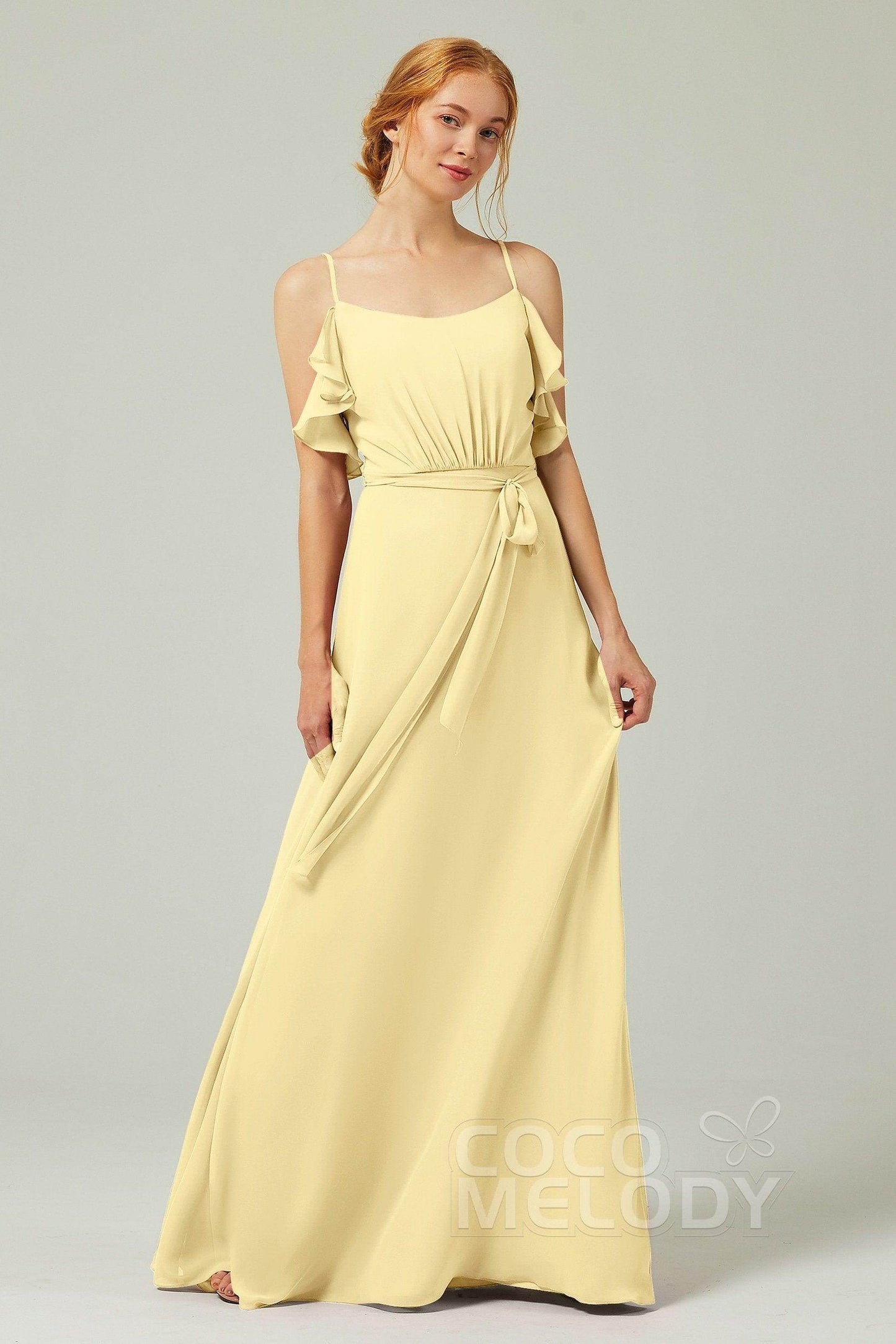 A-Line Floor Length Chiffon Bridesmaid Dress CB0299 - COCOMELODY