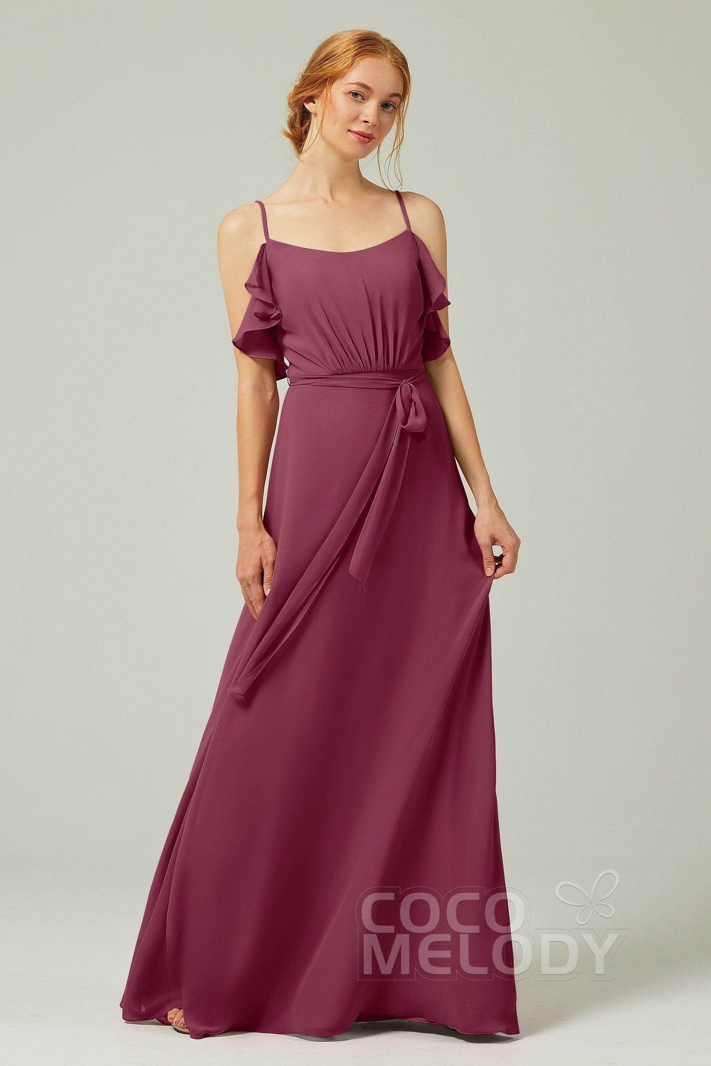 A-Line Floor Length Chiffon Bridesmaid Dress CB0299 - COCOMELODY