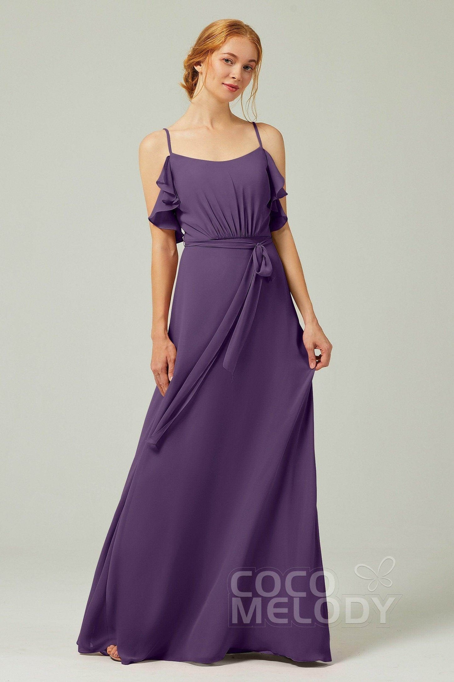 A-Line Floor Length Chiffon Bridesmaid Dress CB0299 - COCOMELODY