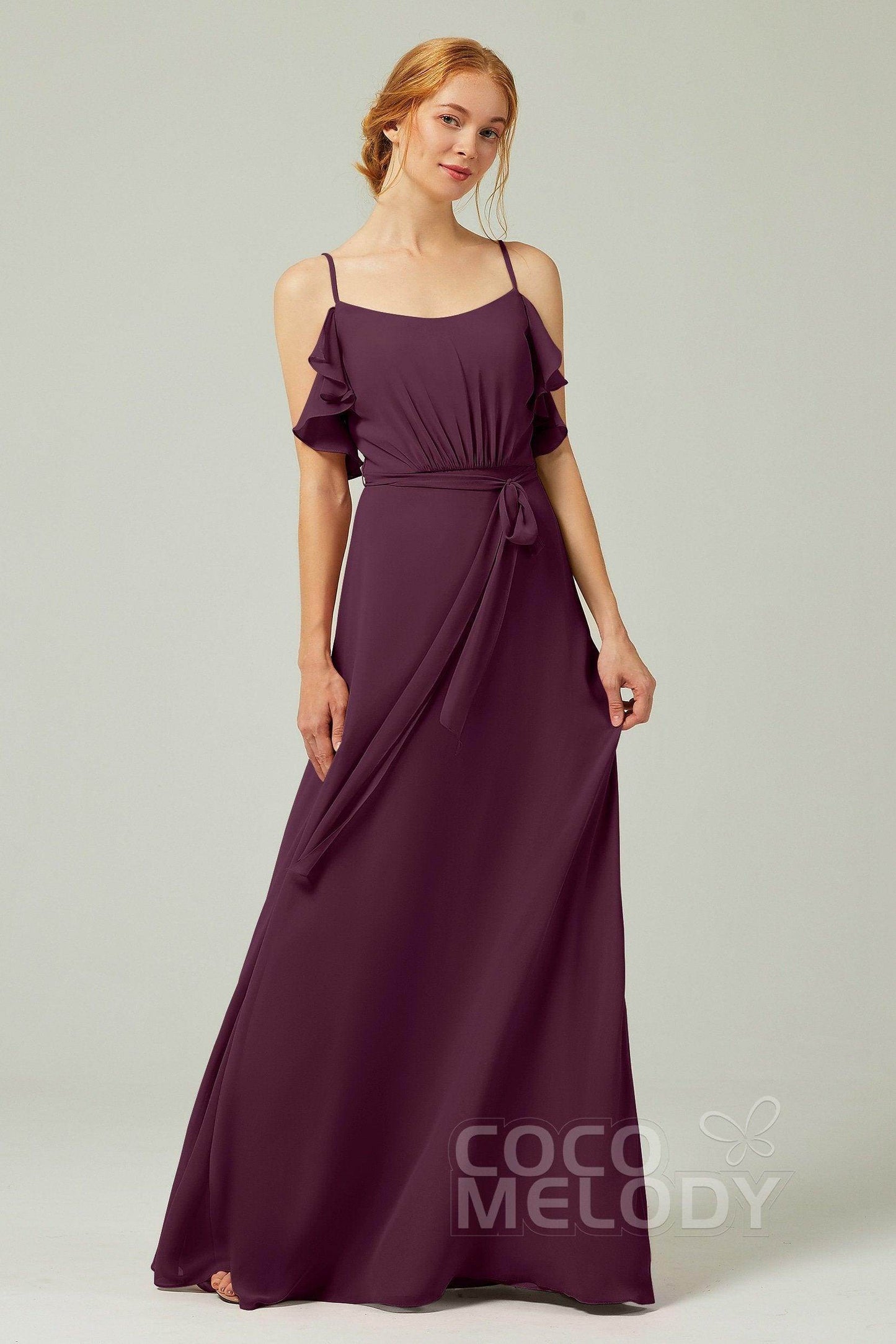 A-Line Floor Length Chiffon Bridesmaid Dress CB0299 - COCOMELODY