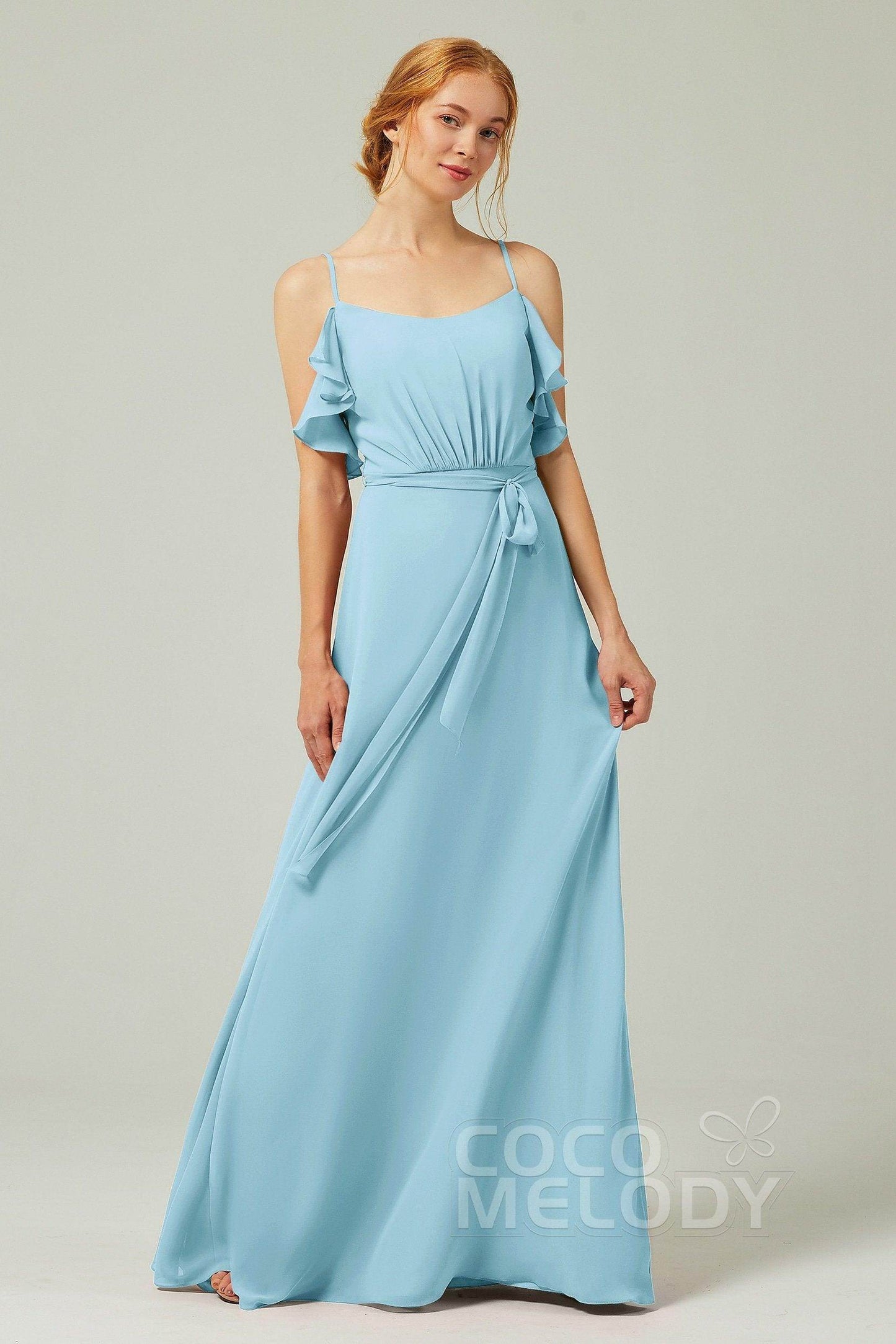 A-Line Floor Length Chiffon Bridesmaid Dress CB0299 - COCOMELODY