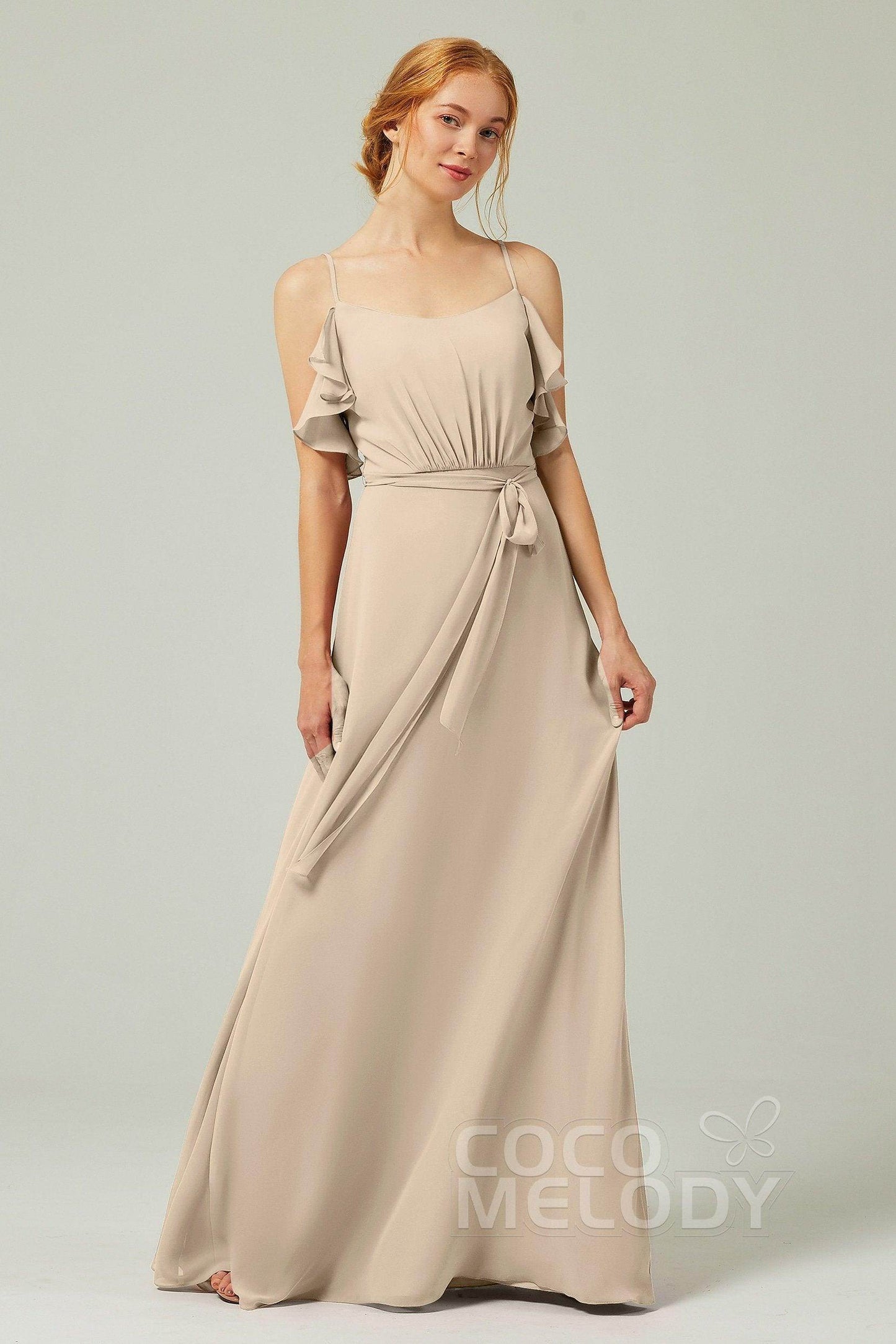 A-Line Floor Length Chiffon Bridesmaid Dress CB0299 - COCOMELODY