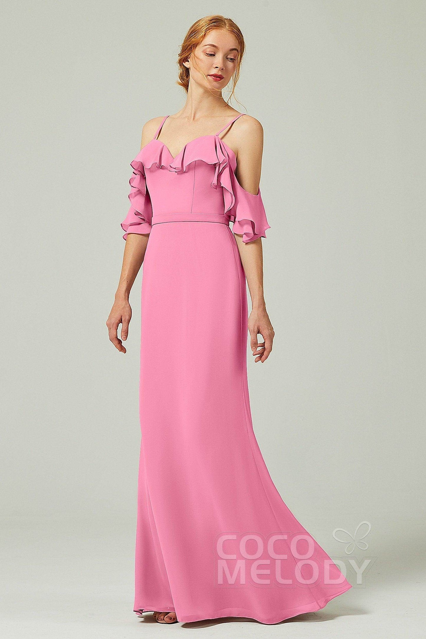 Sheath-Column Floor Length Chiffon Bridesmaid Dress CB0301 - COCOMELODY
