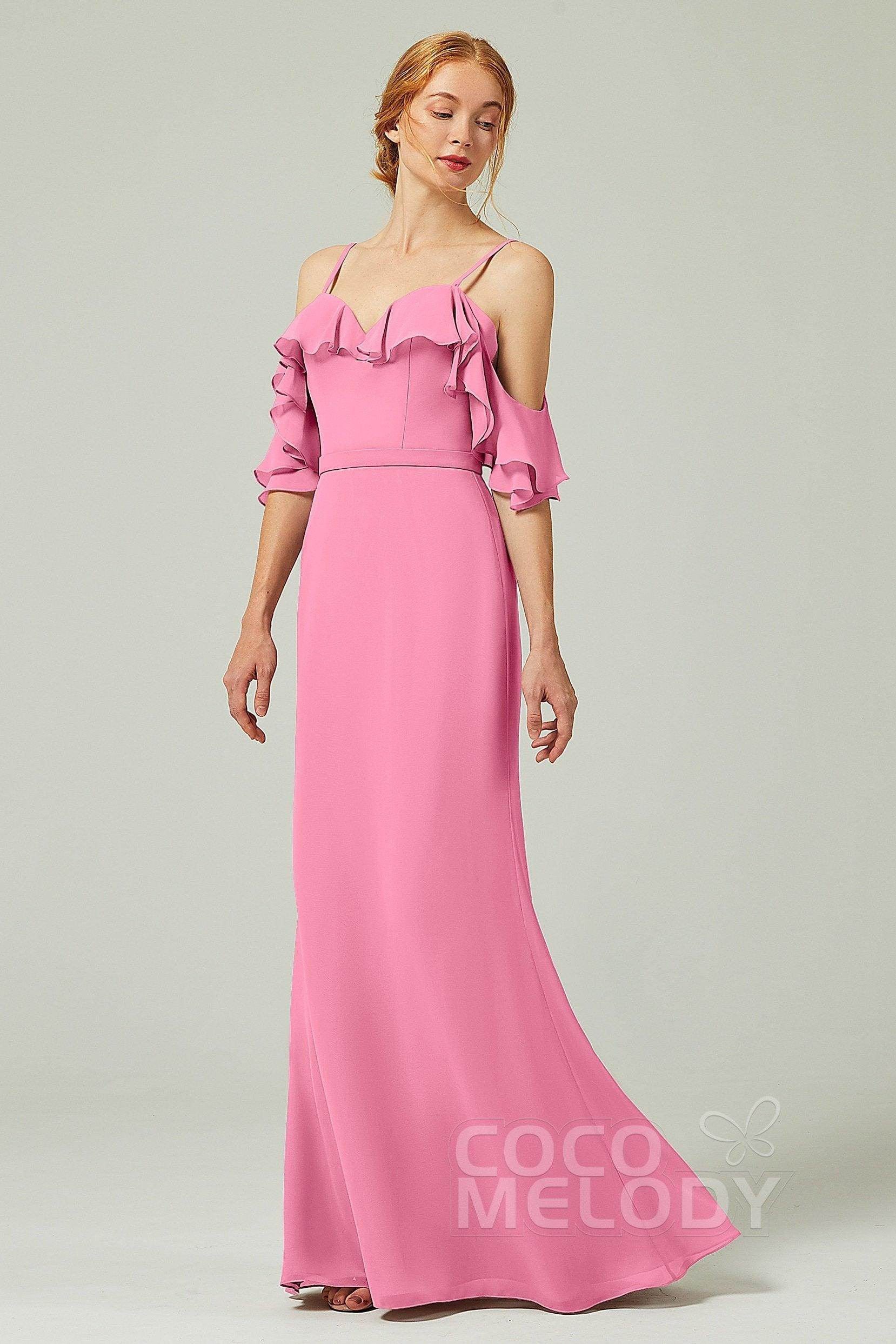 Sheath-Column Floor Length Chiffon Bridesmaid Dress CB0301 - COCOMELODY