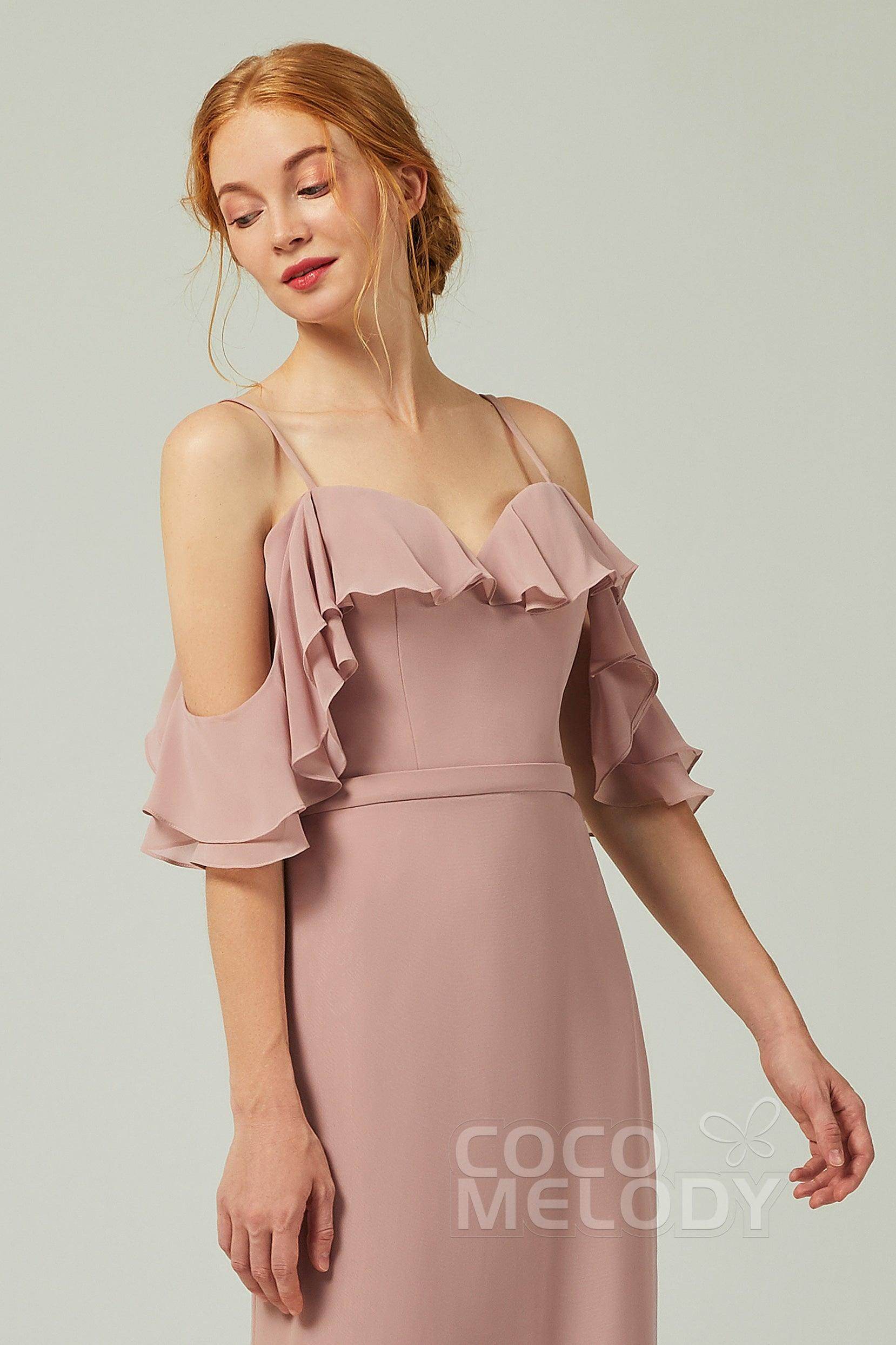 Sheath-Column Floor Length Chiffon Bridesmaid Dress CB0301 - COCOMELODY