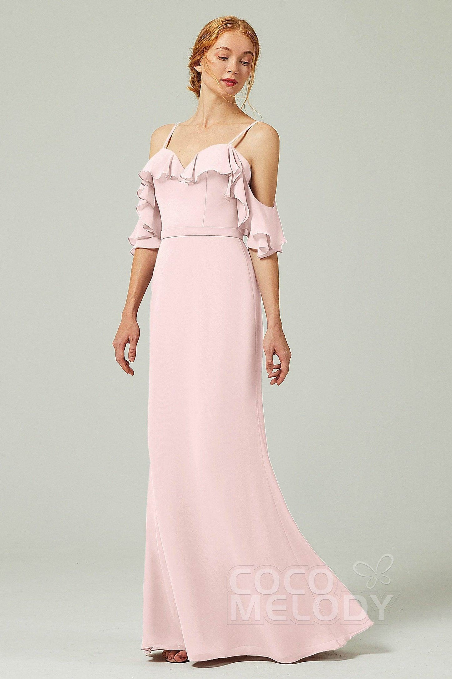 Sheath-Column Floor Length Chiffon Bridesmaid Dress CB0301 - COCOMELODY