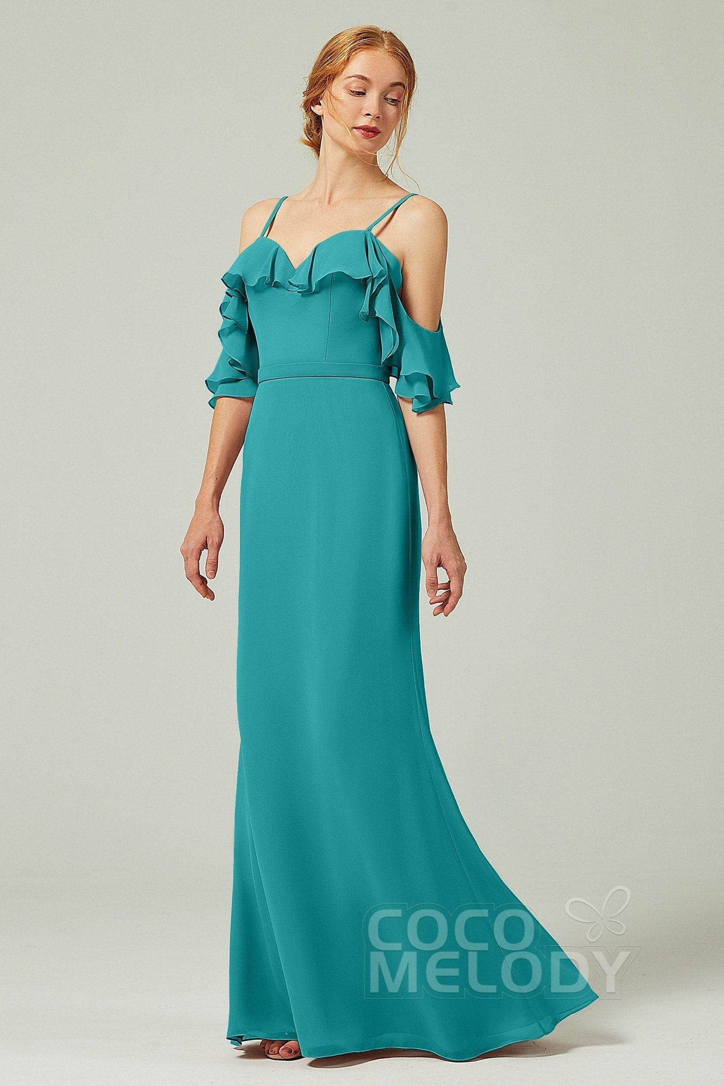 Sheath-Column Floor Length Chiffon Bridesmaid Dress CB0301 - COCOMELODY