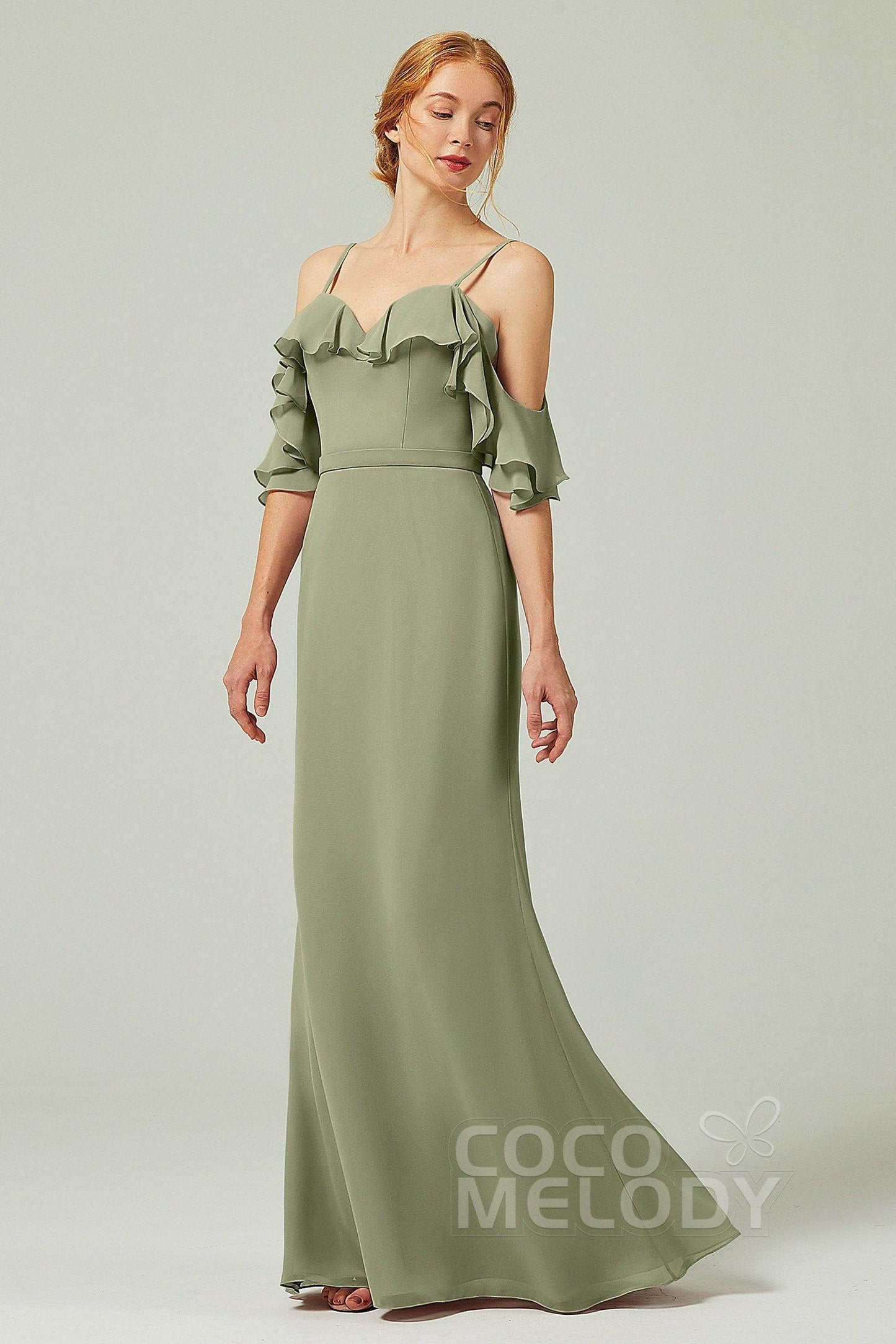 Sheath-Column Floor Length Chiffon Bridesmaid Dress CB0301 - COCOMELODY