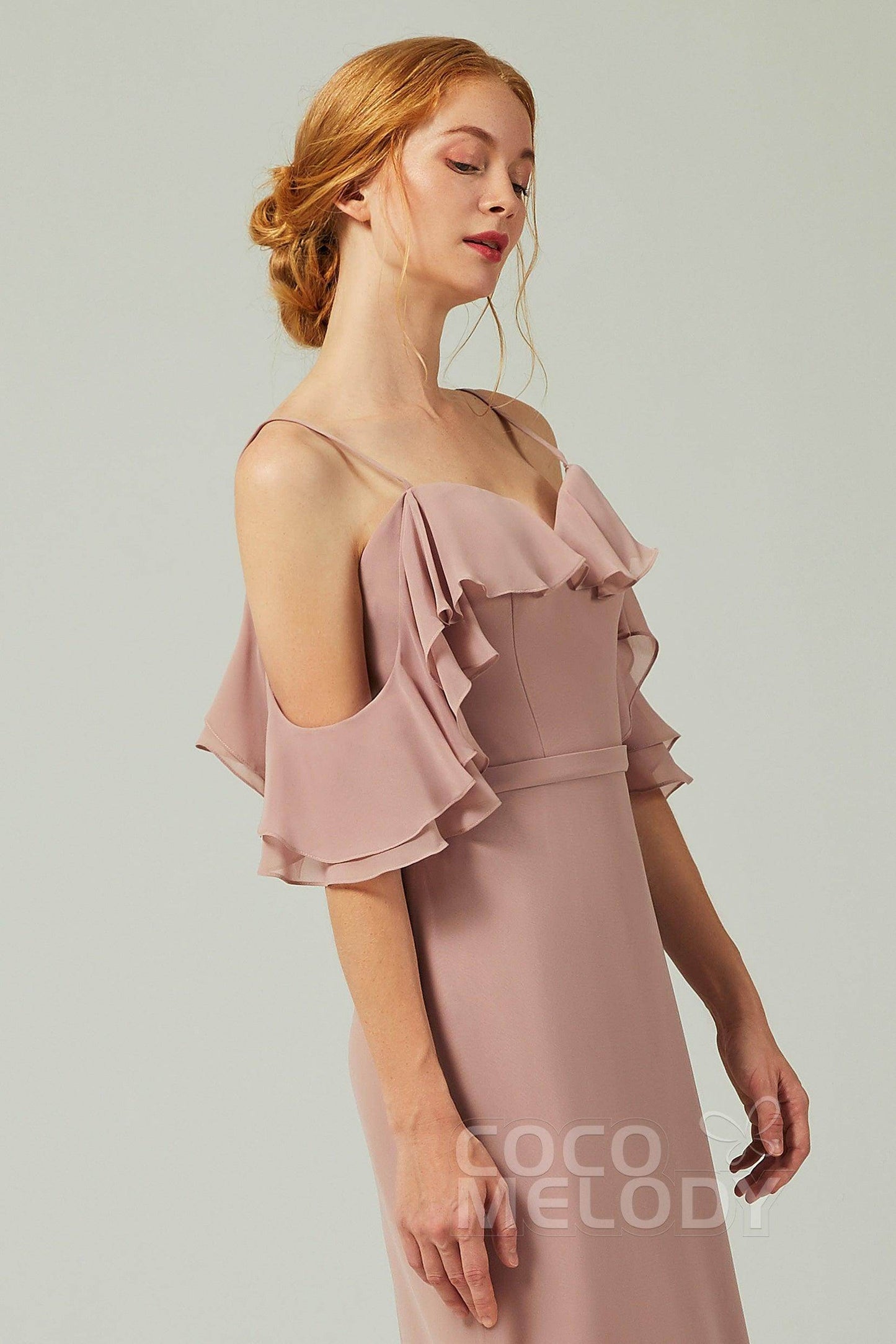 Sheath-Column Floor Length Chiffon Bridesmaid Dress CB0301 - COCOMELODY