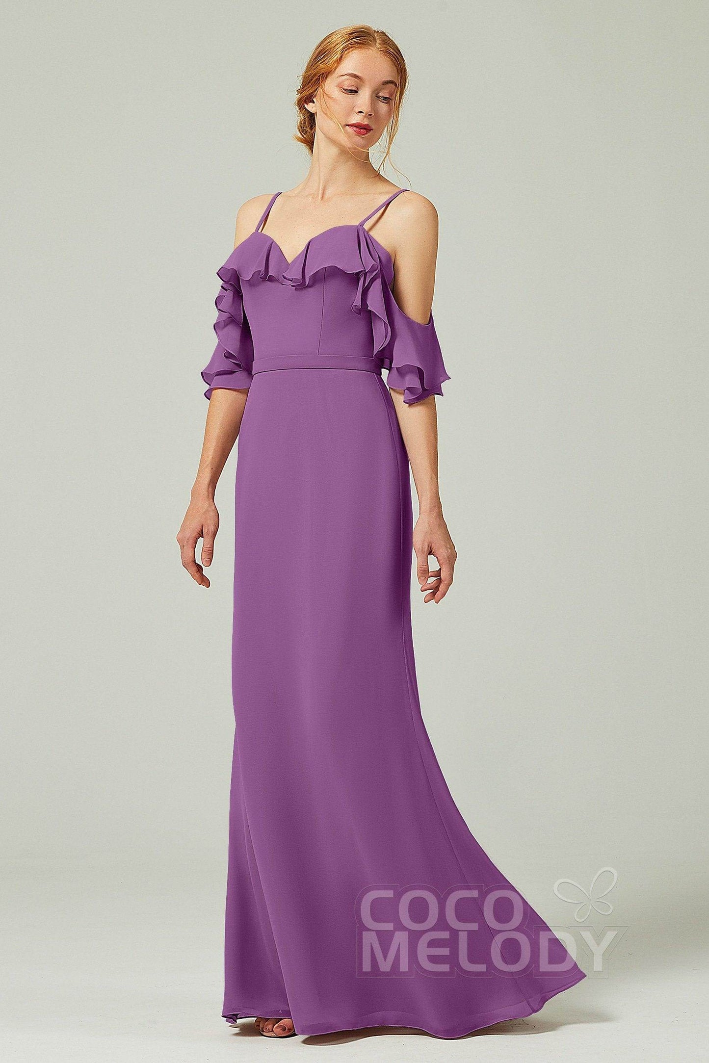 Sheath-Column Floor Length Chiffon Bridesmaid Dress CB0301 - COCOMELODY