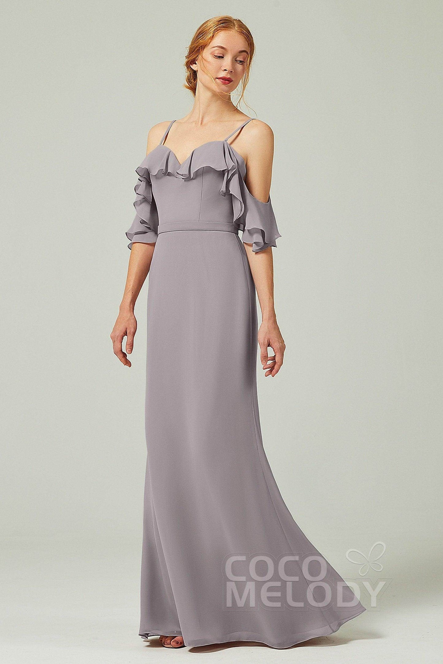 Sheath-Column Floor Length Chiffon Bridesmaid Dress CB0301 - COCOMELODY