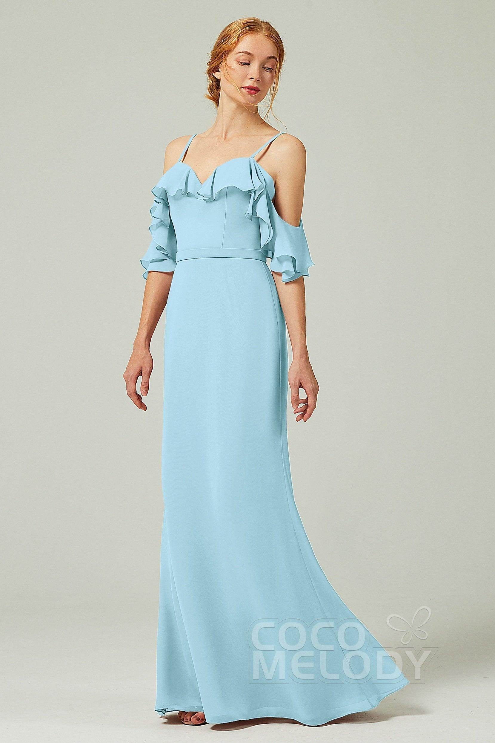 Sheath-Column Floor Length Chiffon Bridesmaid Dress CB0301 - COCOMELODY