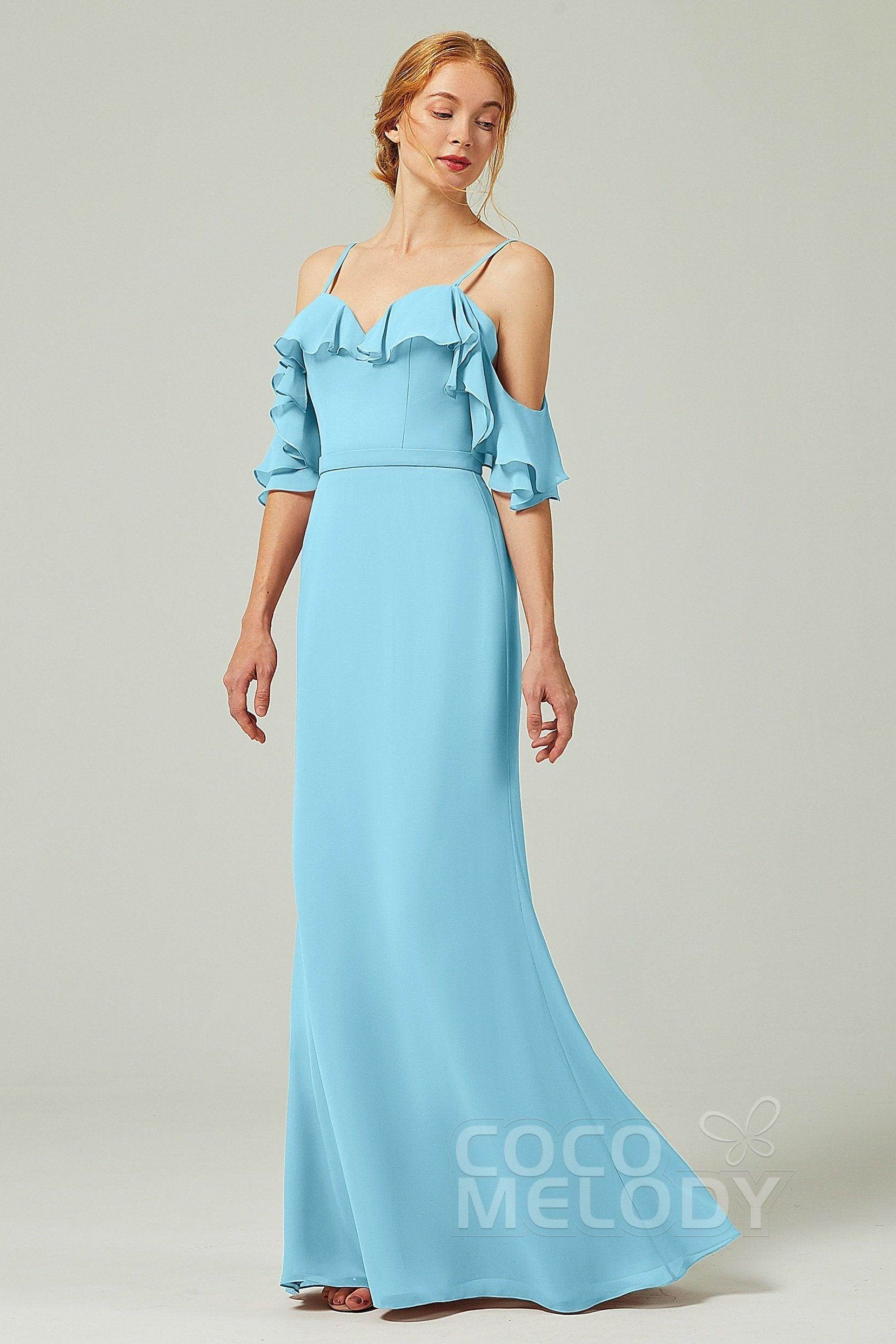 Sheath-Column Floor Length Chiffon Bridesmaid Dress CB0301 - COCOMELODY
