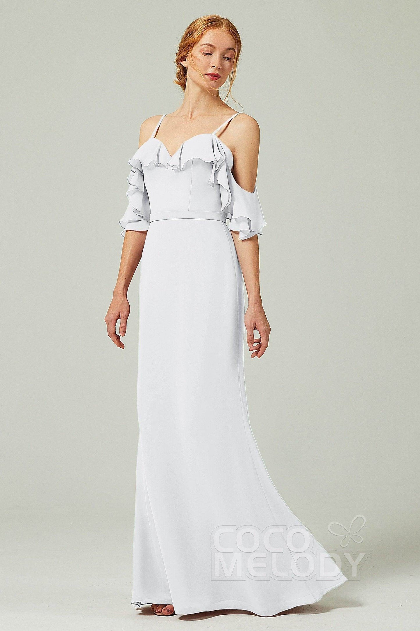 Sheath-Column Floor Length Chiffon Bridesmaid Dress CB0301 - COCOMELODY
