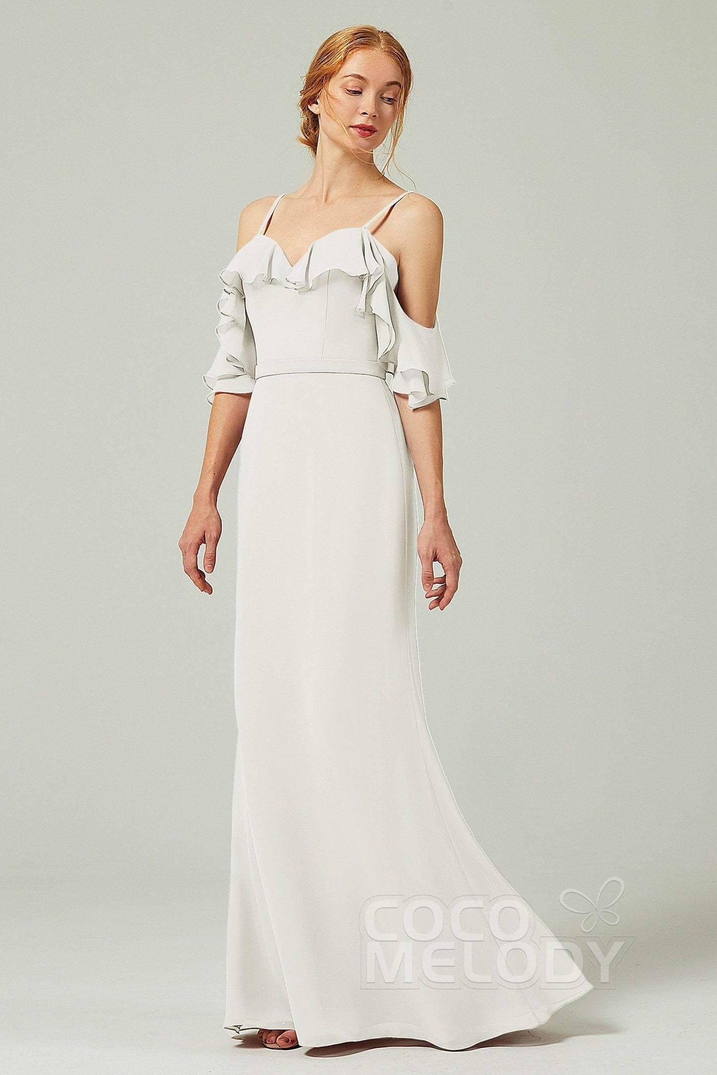 Sheath-Column Floor Length Chiffon Bridesmaid Dress CB0301 - COCOMELODY