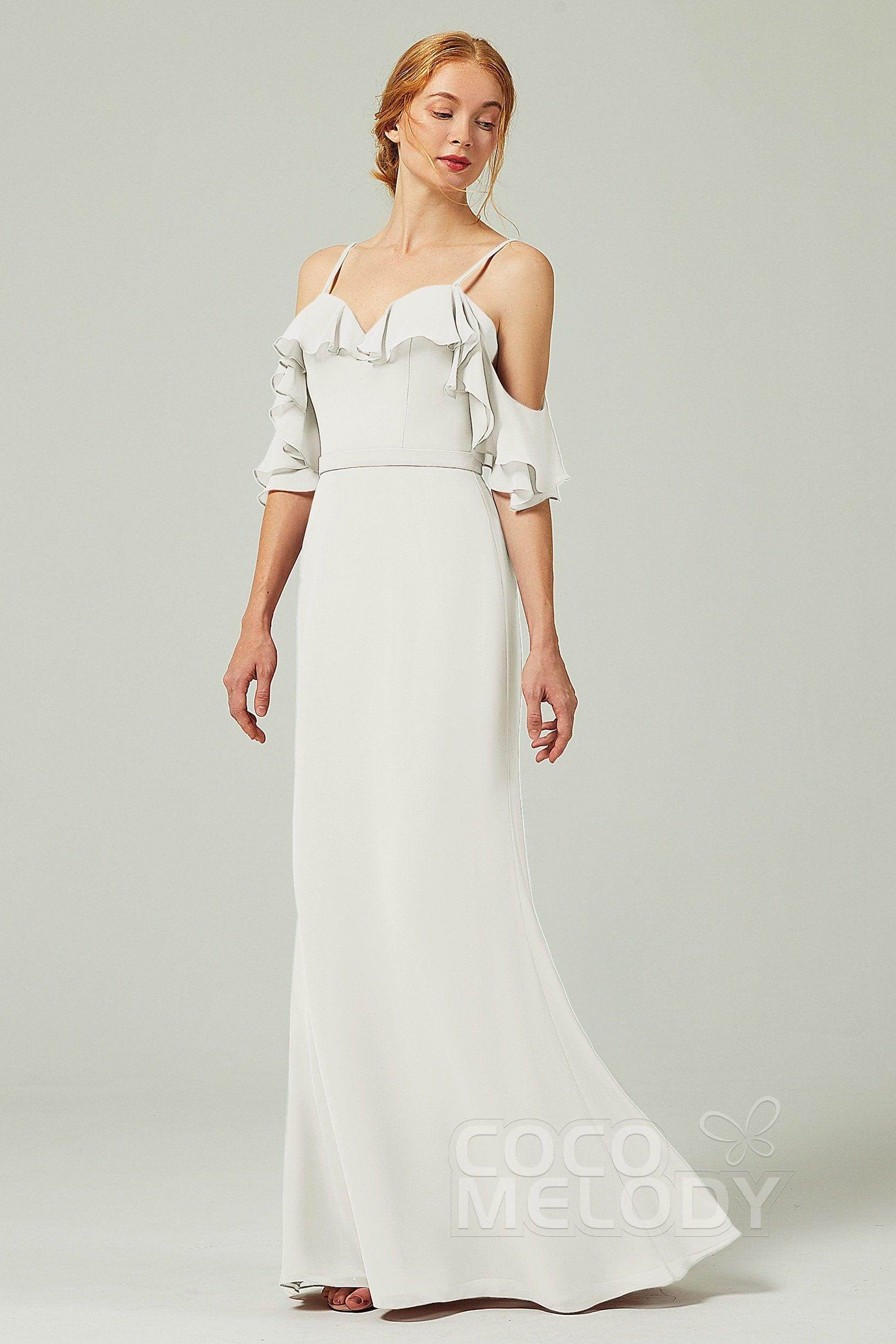 Sheath-Column Floor Length Chiffon Bridesmaid Dress CB0301 - COCOMELODY