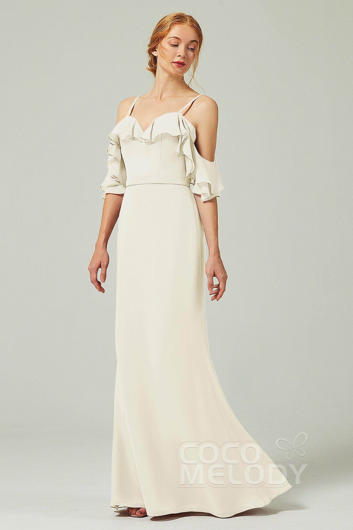 Sheath-Column Floor Length Chiffon Bridesmaid Dress CB0301 - COCOMELODY