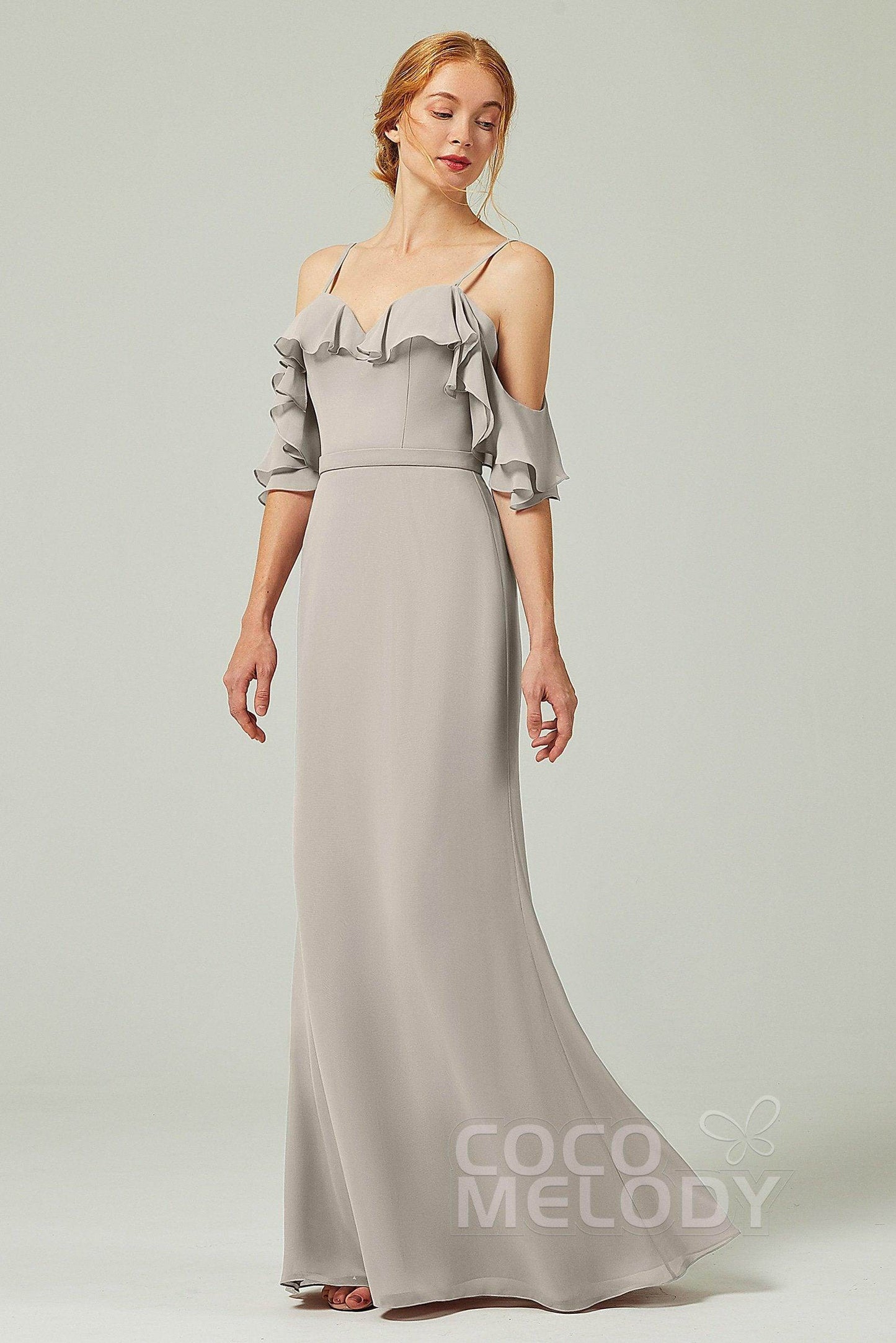 Sheath-Column Floor Length Chiffon Bridesmaid Dress CB0301 - COCOMELODY