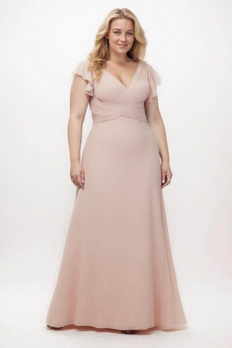 A-Line Floor Length Chiffon Plus Size Bridesmaid Dresses Pleated V-Neck Cap Sleeves COCOMELODYCB0302PS A-Line Floor Length Chiffon Plus Size Bridesmaid Dresses Pleated V-Neck Cap Sleeves COCOMELODYCB0302PS