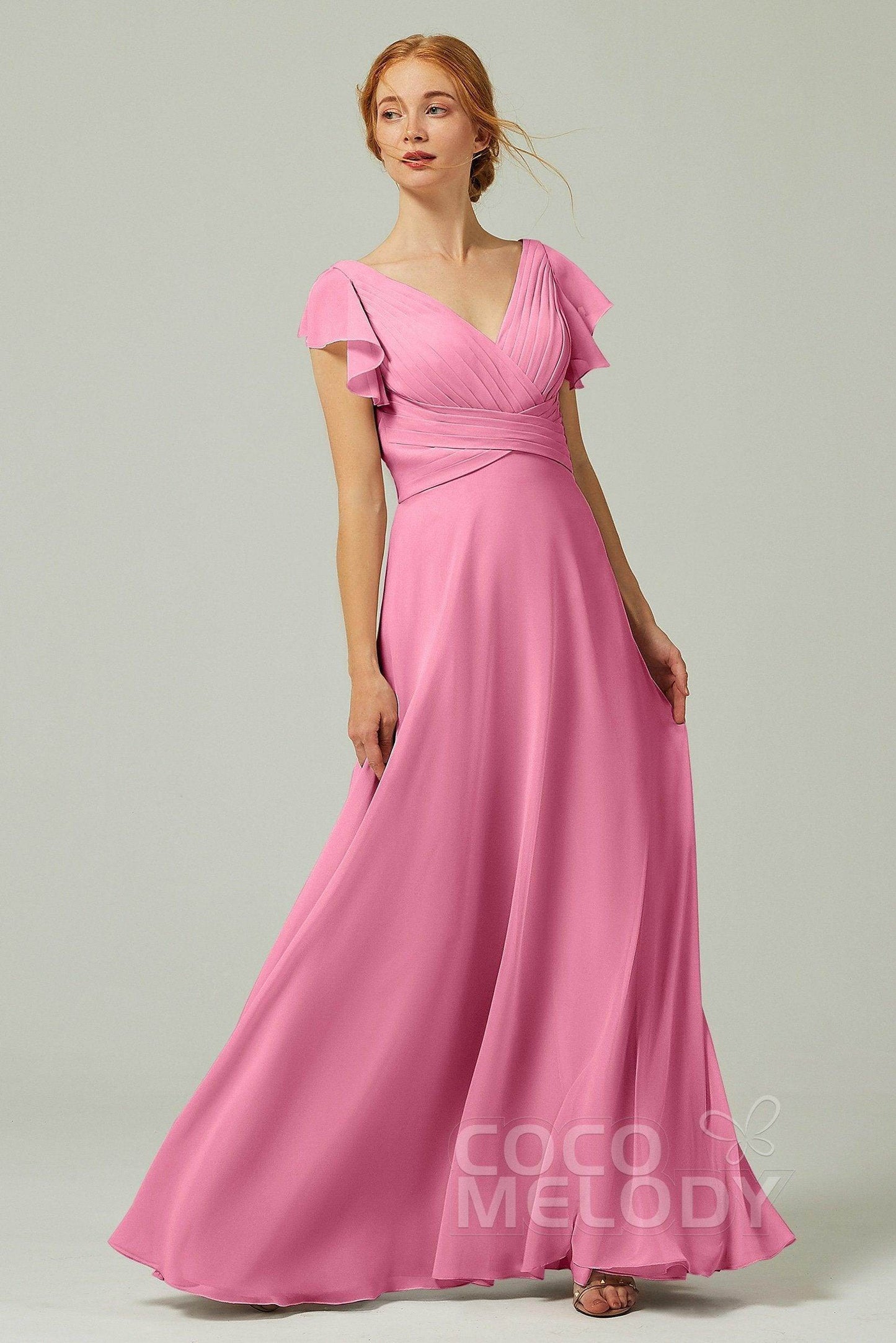 A-Line Floor Length Chiffon Bridesmaid Dress CB0302PS - COCOMELODY