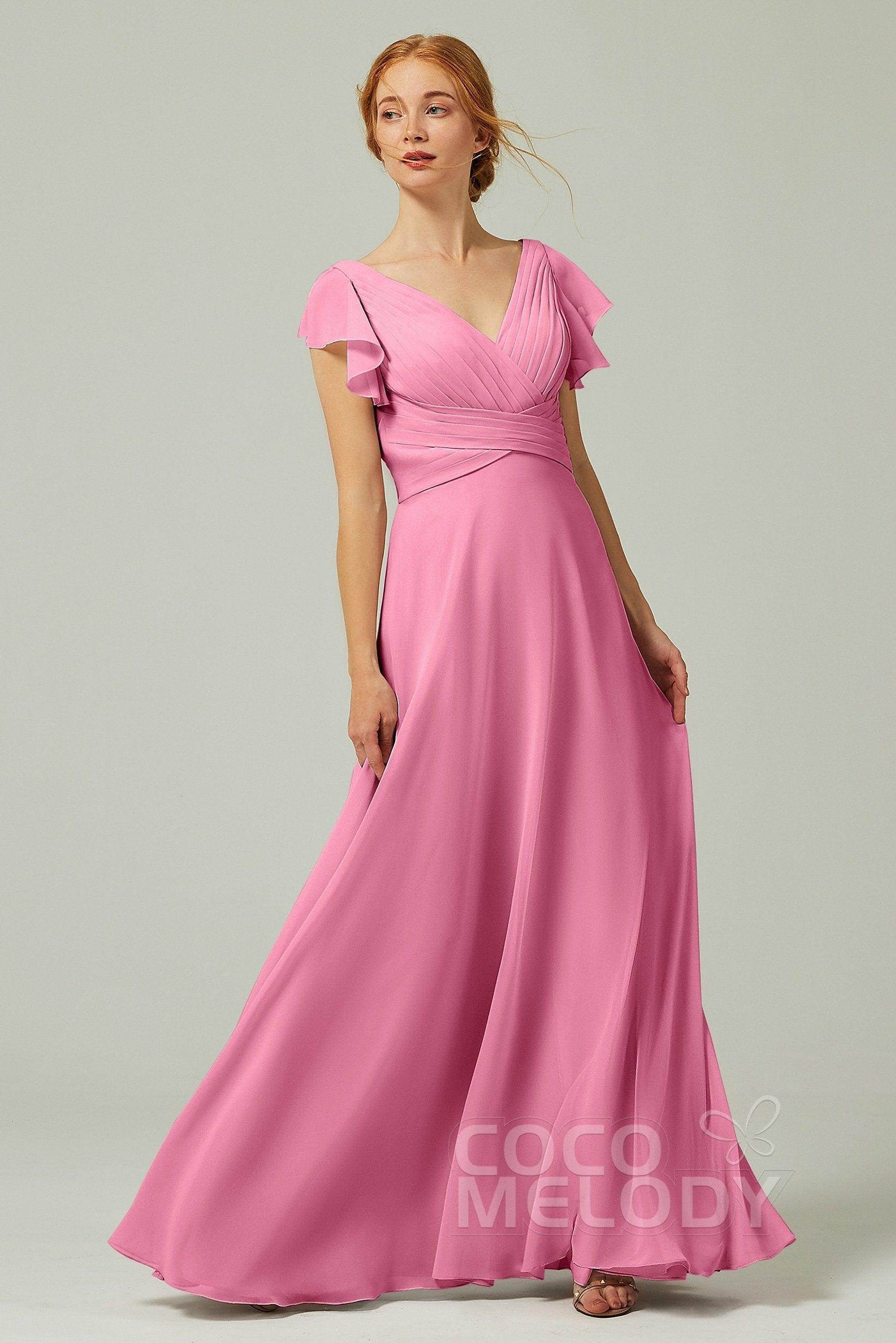 A-Line Floor Length Chiffon Bridesmaid Dress CB0302PS - COCOMELODY