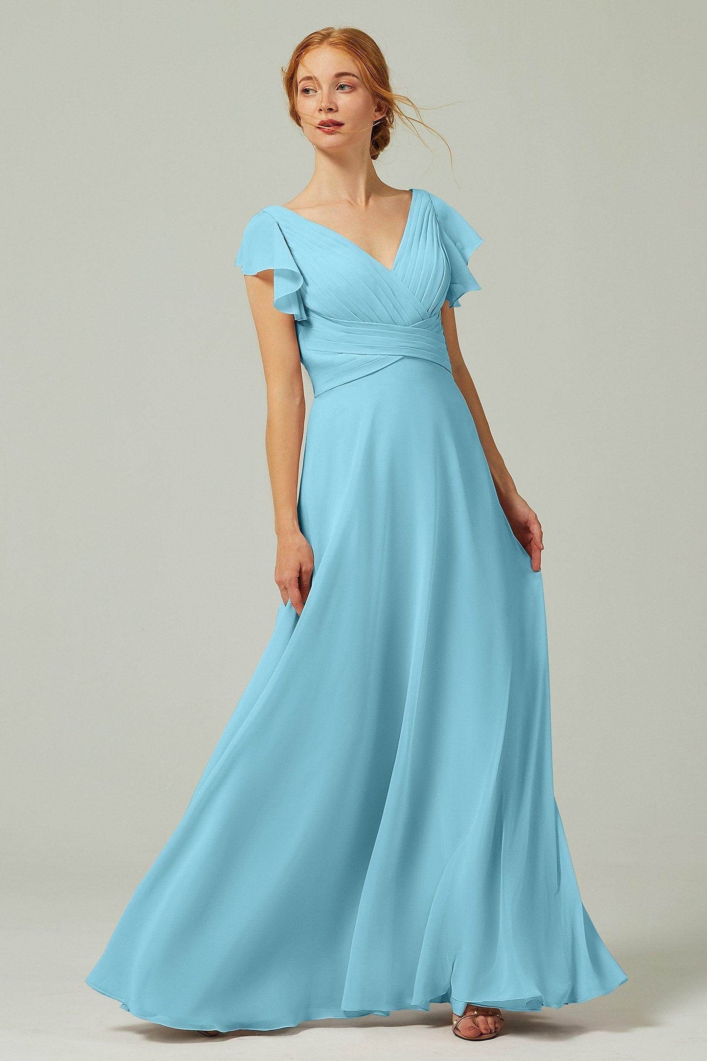 A-Line Floor Length Chiffon Bridesmaid Dress CB0302PS - COCOMELODY
