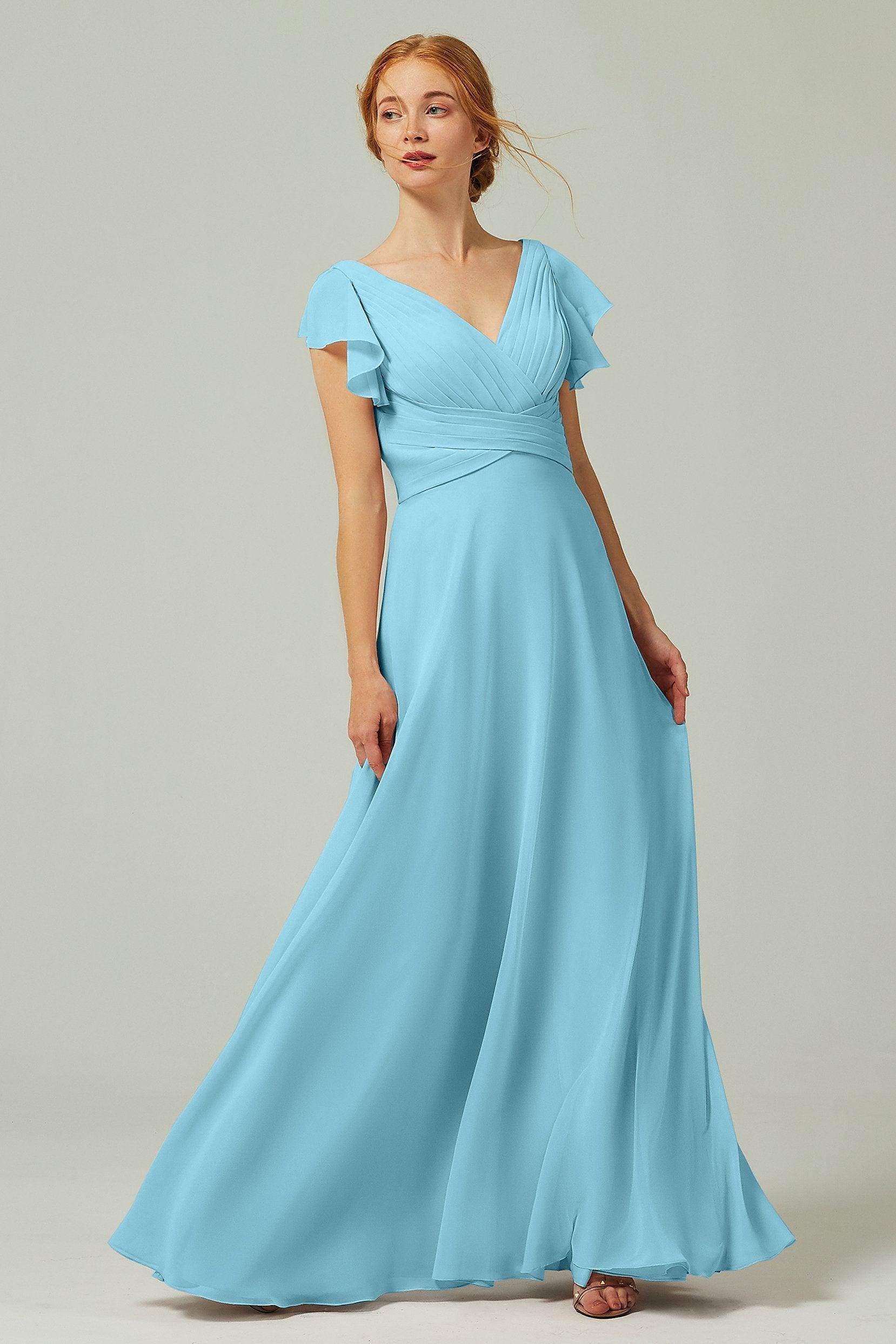 A-Line Floor Length Chiffon Bridesmaid Dress CB0302PS - COCOMELODY