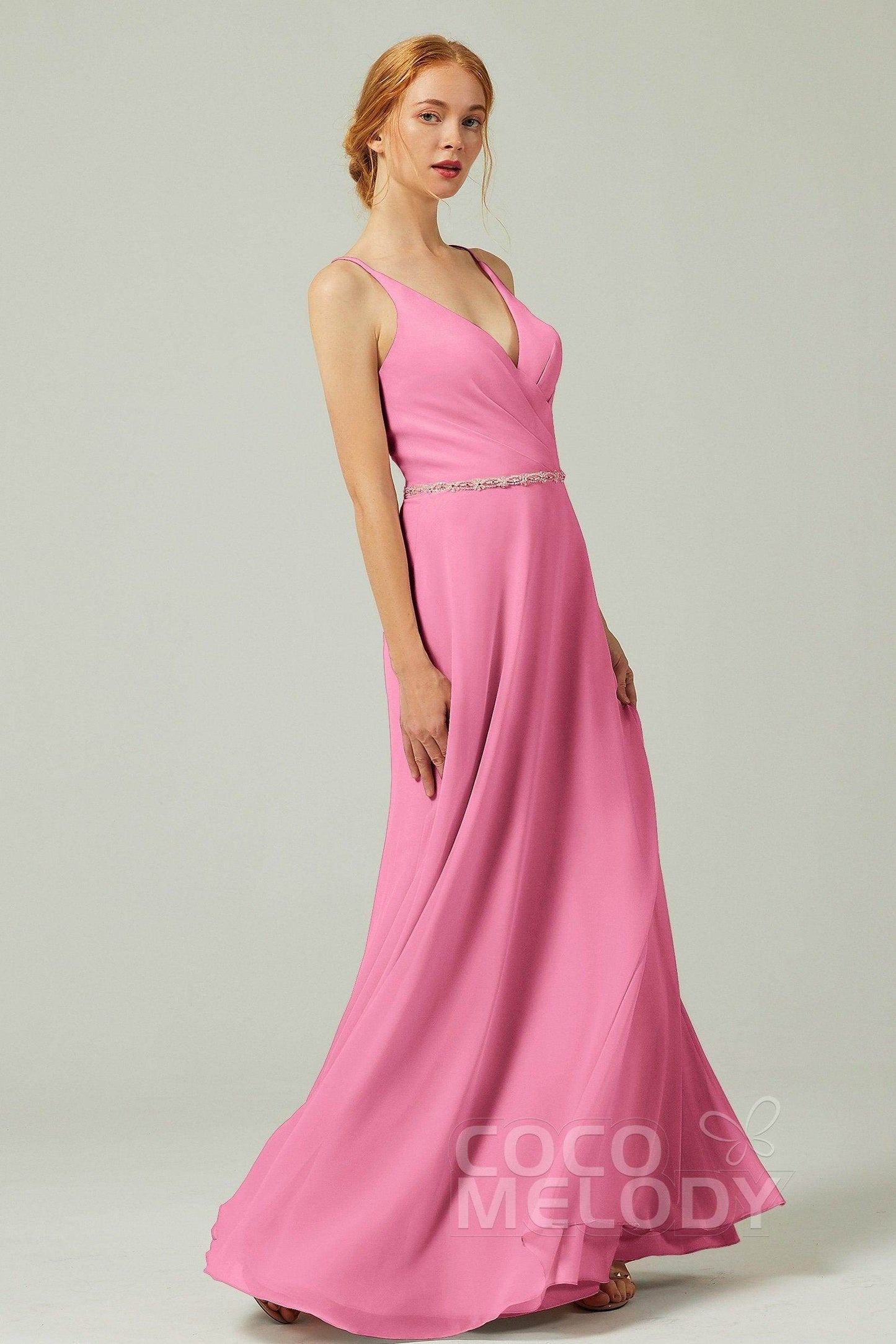 A-Line Floor Length Chiffon Bridesmaid Dress CB0303 - COCOMELODY