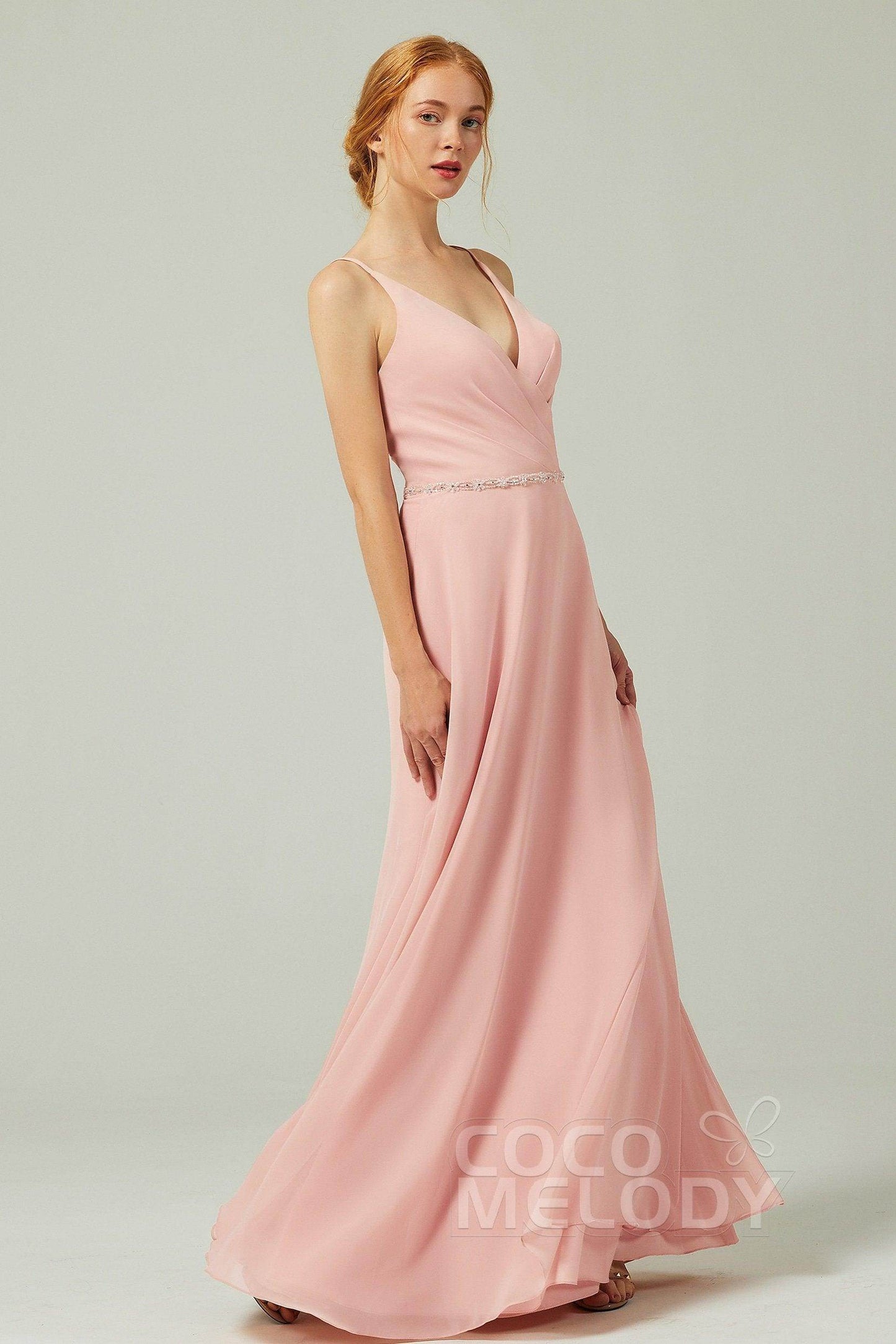 A-Line Floor Length Chiffon Bridesmaid Dress CB0303 - COCOMELODY