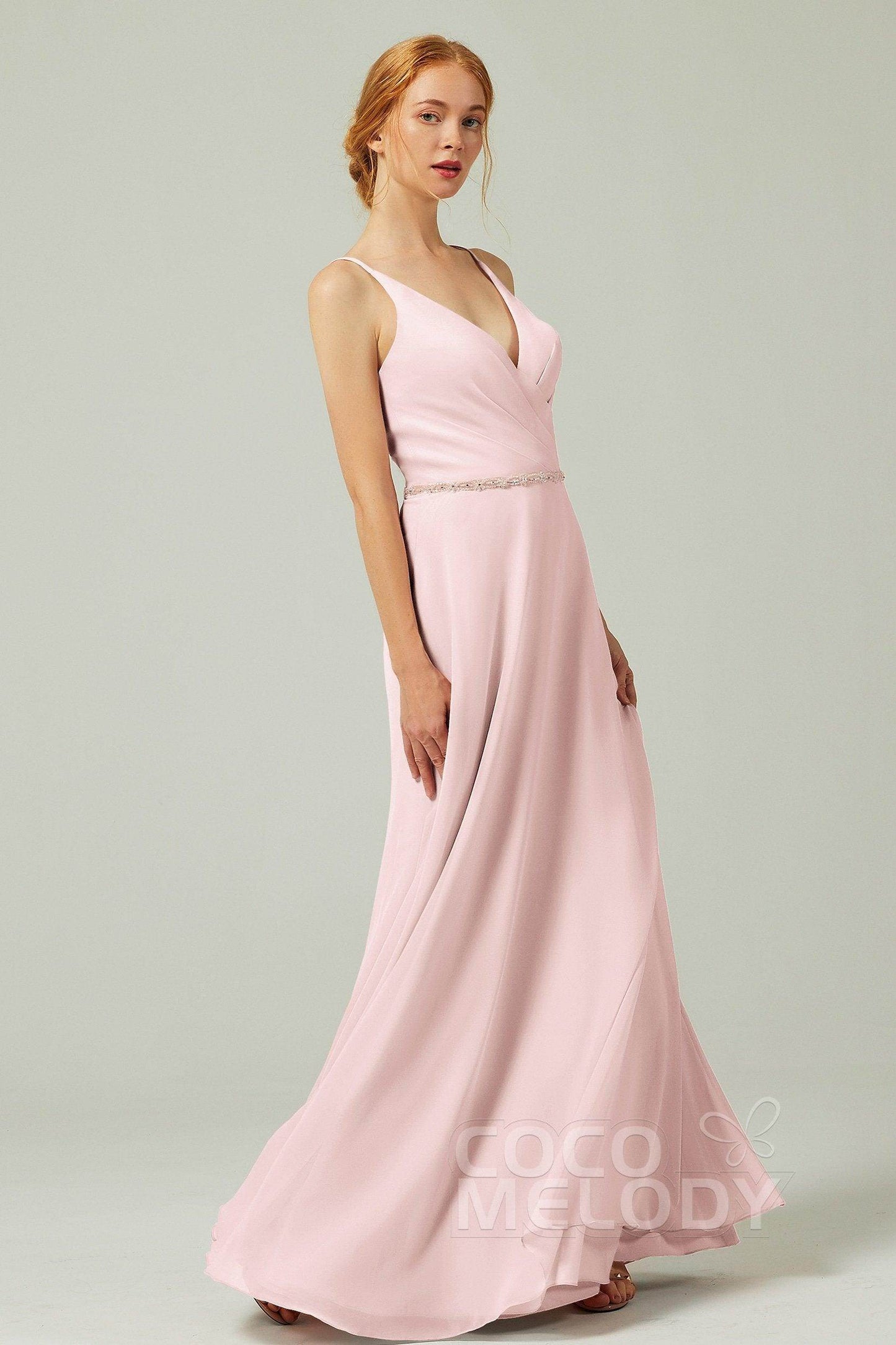 A-Line Floor Length Chiffon Bridesmaid Dress CB0303 - COCOMELODY