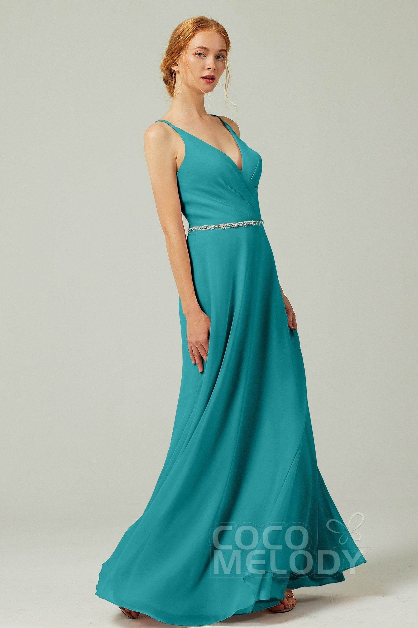 A-Line Floor Length Chiffon Bridesmaid Dress CB0303 - COCOMELODY