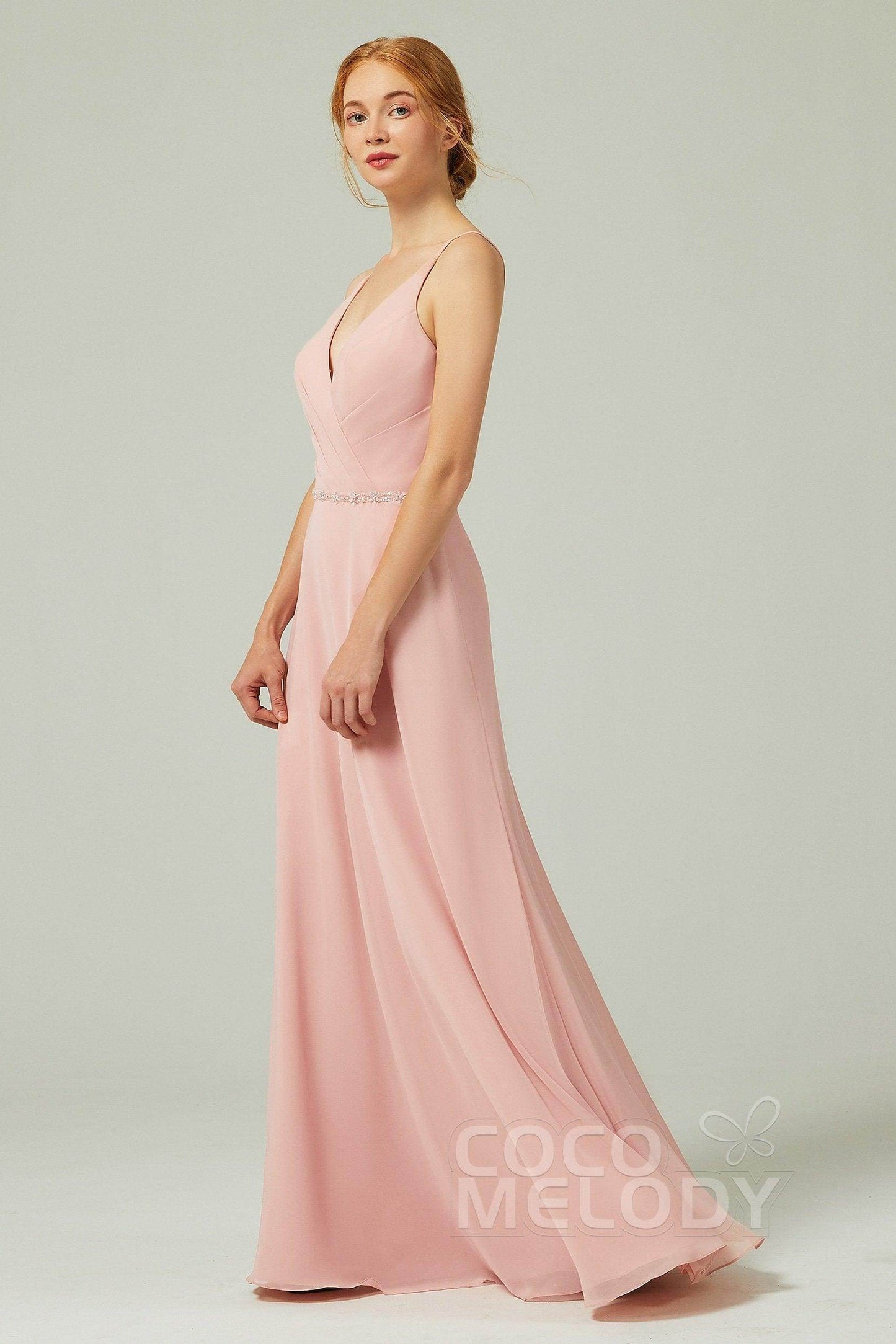 A-Line Floor Length Chiffon Bridesmaid Dress CB0303 - COCOMELODY