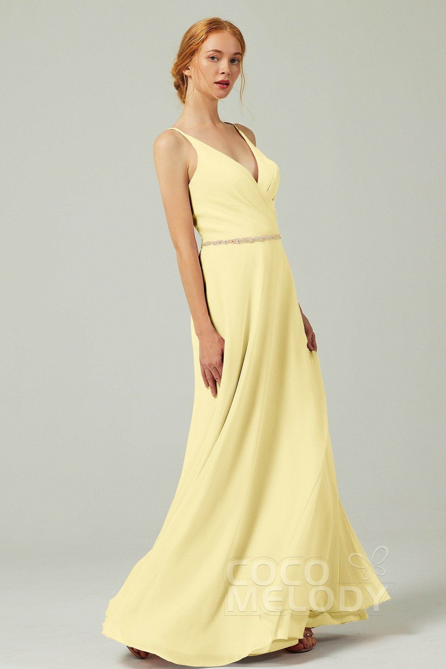A-Line Floor Length Chiffon Bridesmaid Dress CB0303 - COCOMELODY