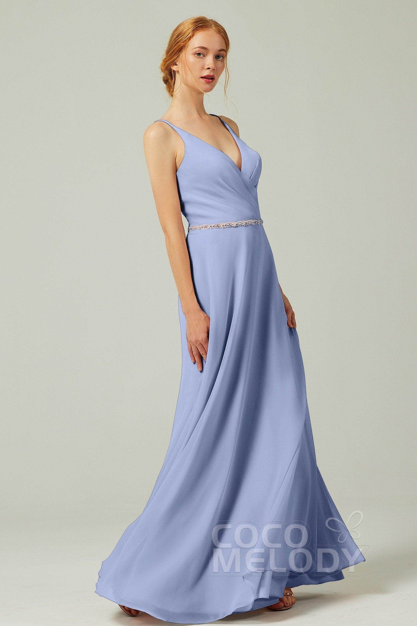 A-Line Floor Length Chiffon Bridesmaid Dress CB0303 - COCOMELODY