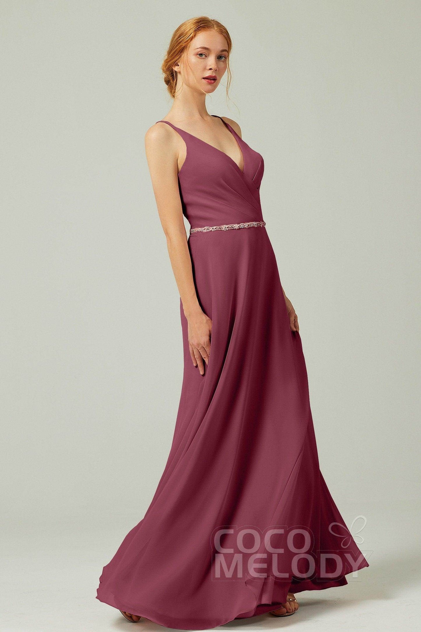 A-Line Floor Length Chiffon Bridesmaid Dress CB0303 - COCOMELODY