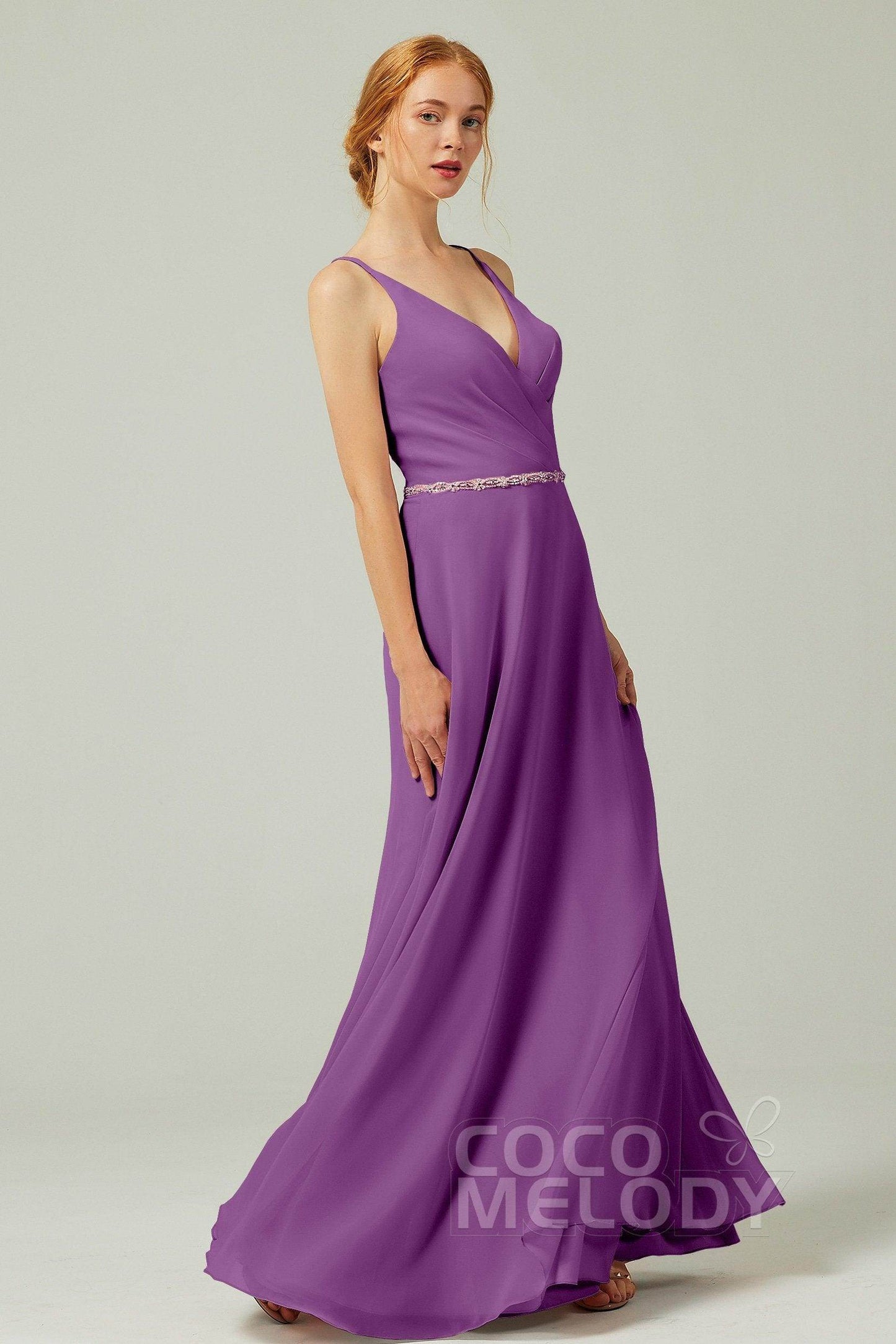 A-Line Floor Length Chiffon Bridesmaid Dress CB0303 - COCOMELODY