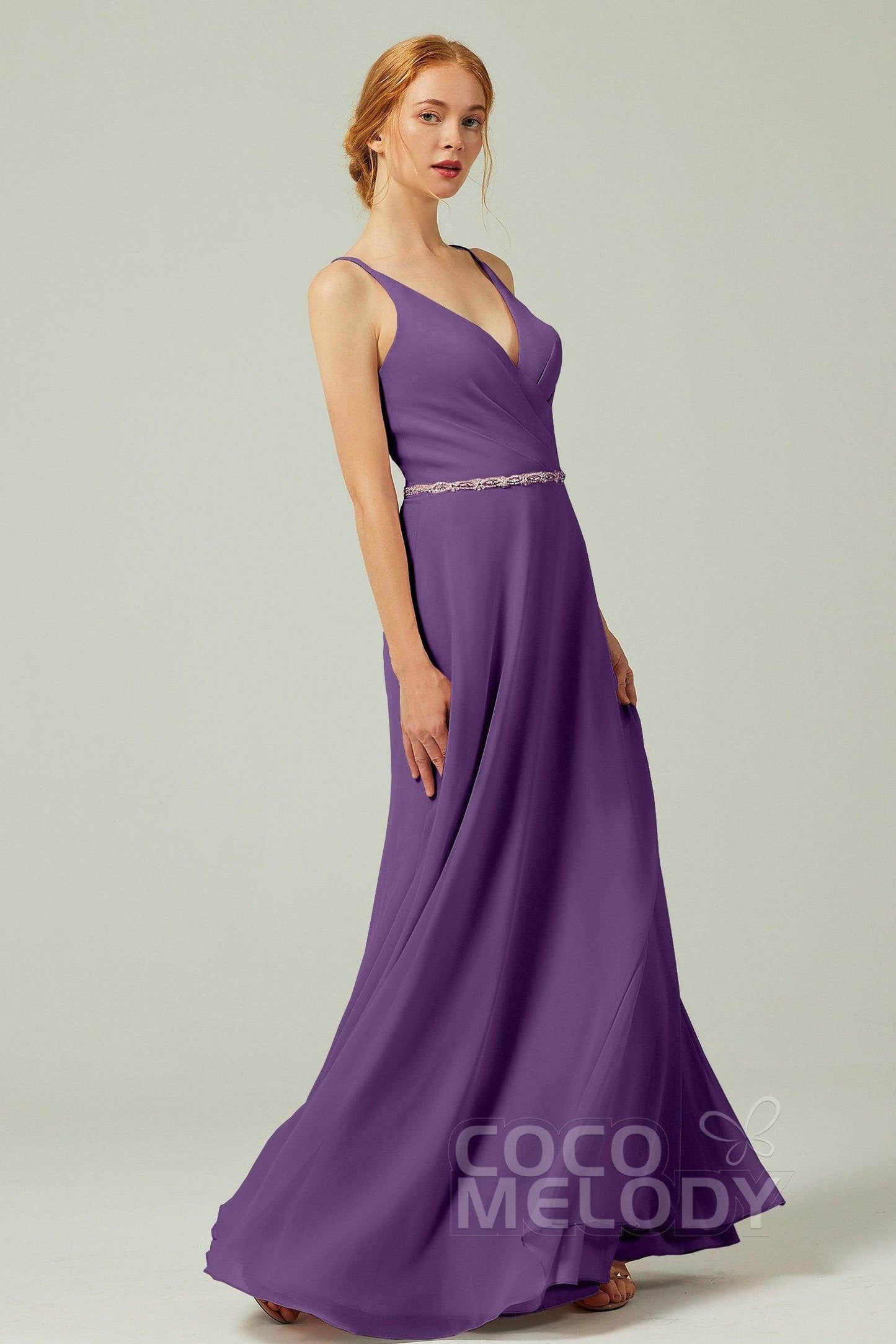 A-Line Floor Length Chiffon Bridesmaid Dress CB0303 - COCOMELODY