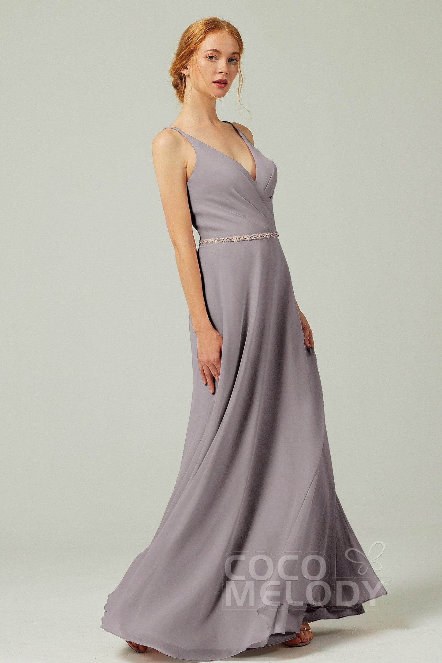 A-Line Floor Length Chiffon Bridesmaid Dress CB0303 - COCOMELODY