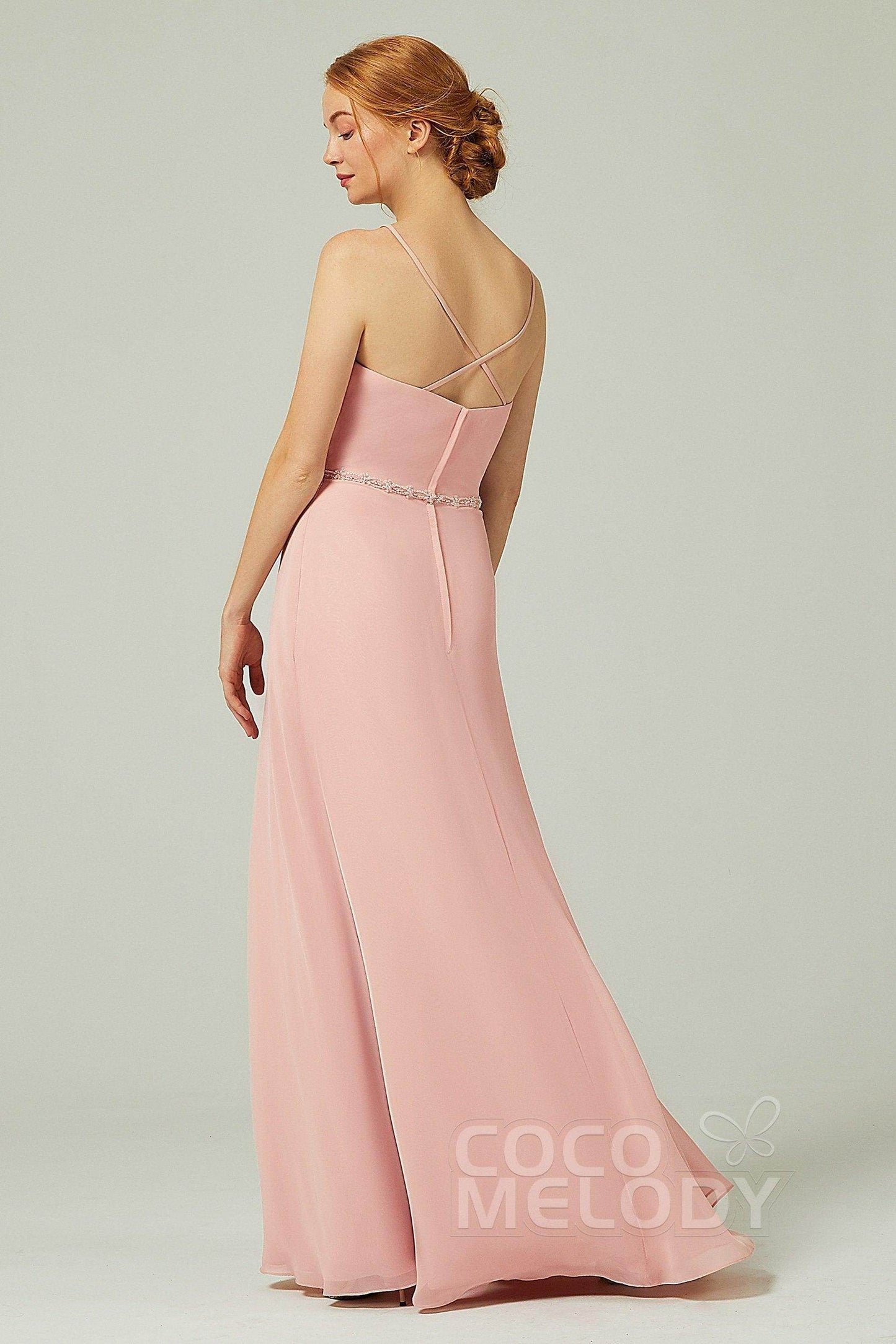 A-Line Floor Length Chiffon Bridesmaid Dress CB0303 - COCOMELODY
