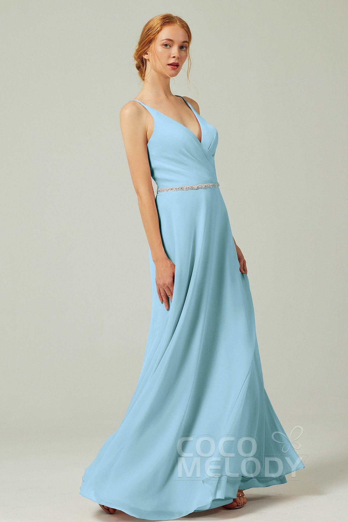 A-Line Floor Length Chiffon Bridesmaid Dress CB0303 - COCOMELODY