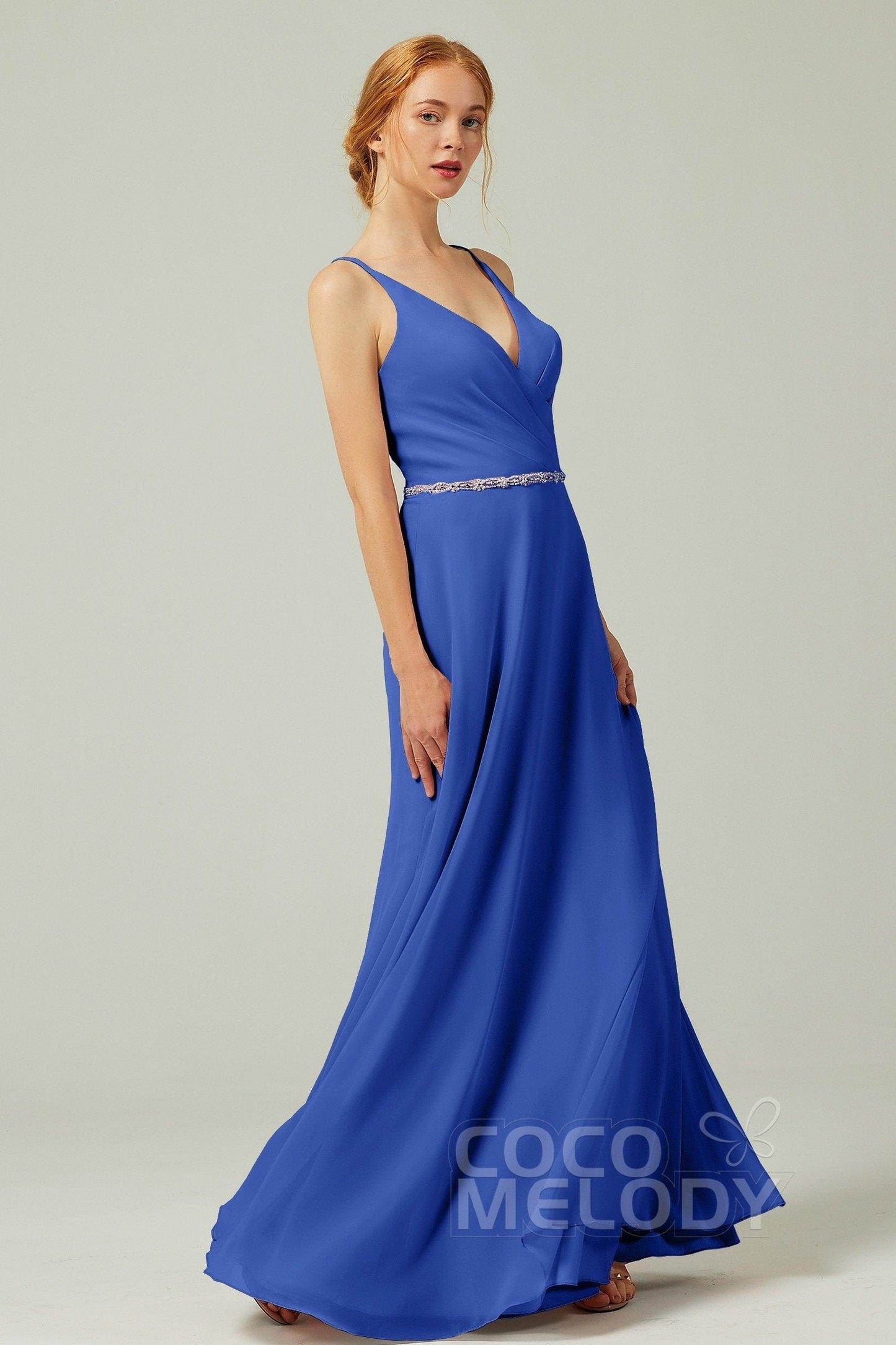 A-Line Floor Length Chiffon Bridesmaid Dress CB0303 - COCOMELODY