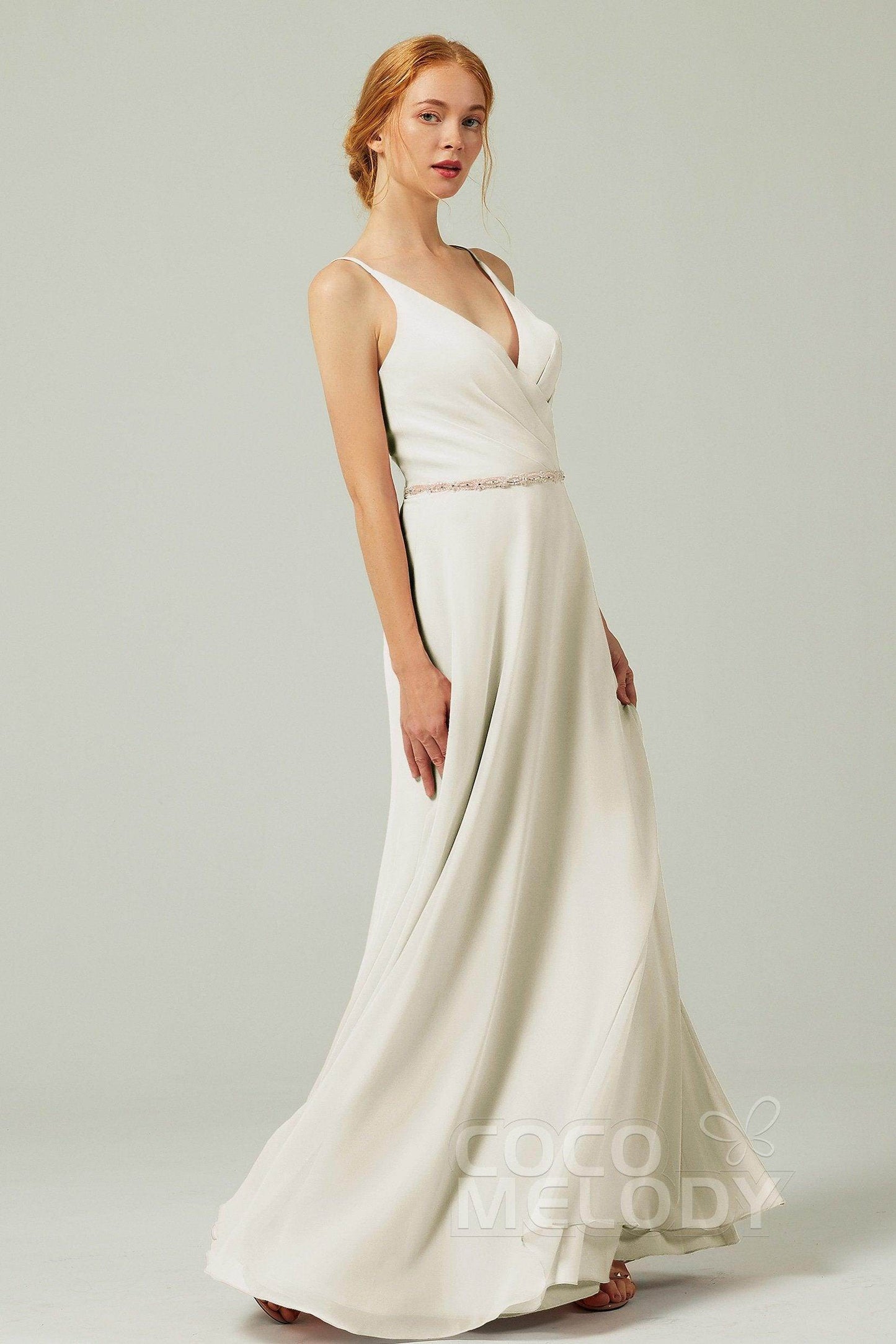 A-Line Floor Length Chiffon Bridesmaid Dress CB0303 - COCOMELODY