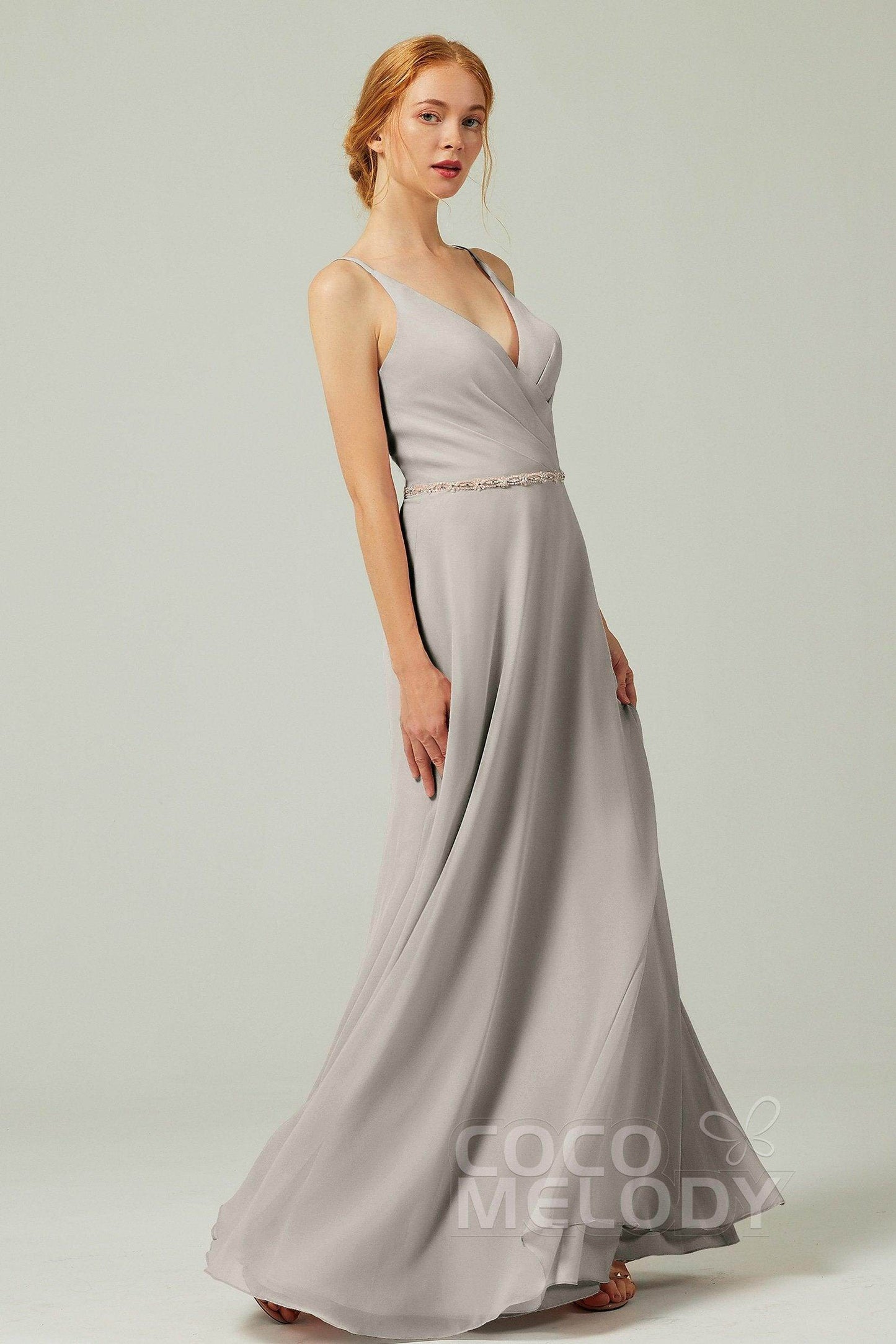 A-Line Floor Length Chiffon Bridesmaid Dress CB0303 - COCOMELODY