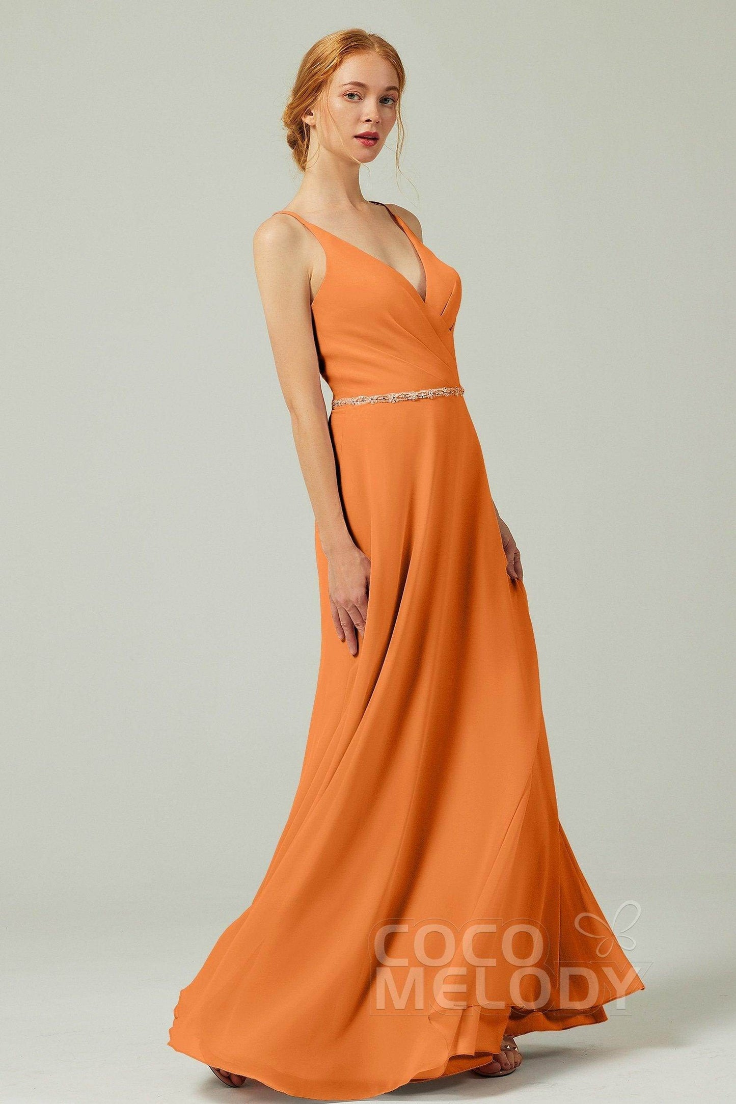 A-Line Floor Length Chiffon Bridesmaid Dress CB0303 - COCOMELODY