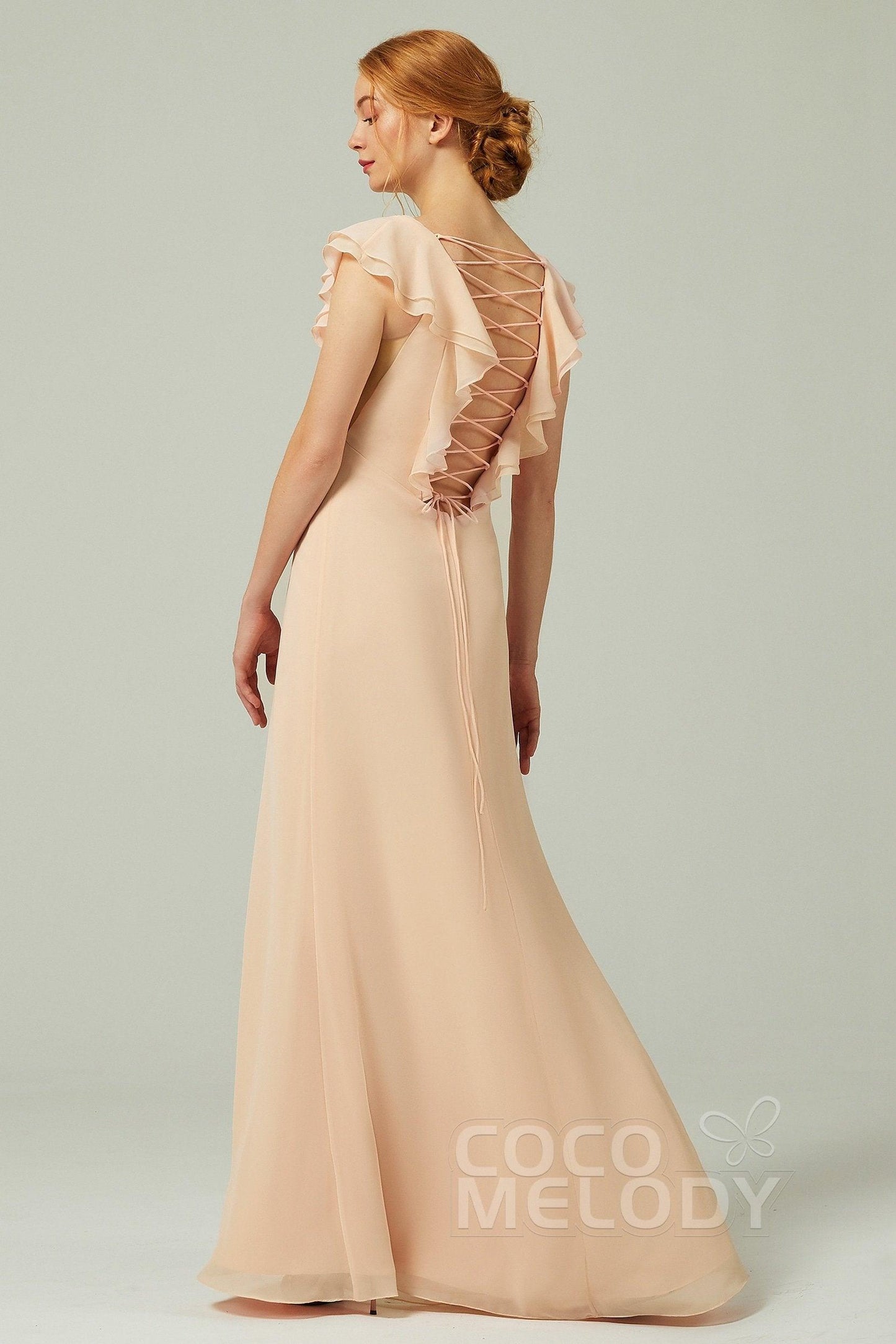 Sheath-Column Floor Length Chiffon Bridesmaid Dress CB0304CR - COCOMELODY