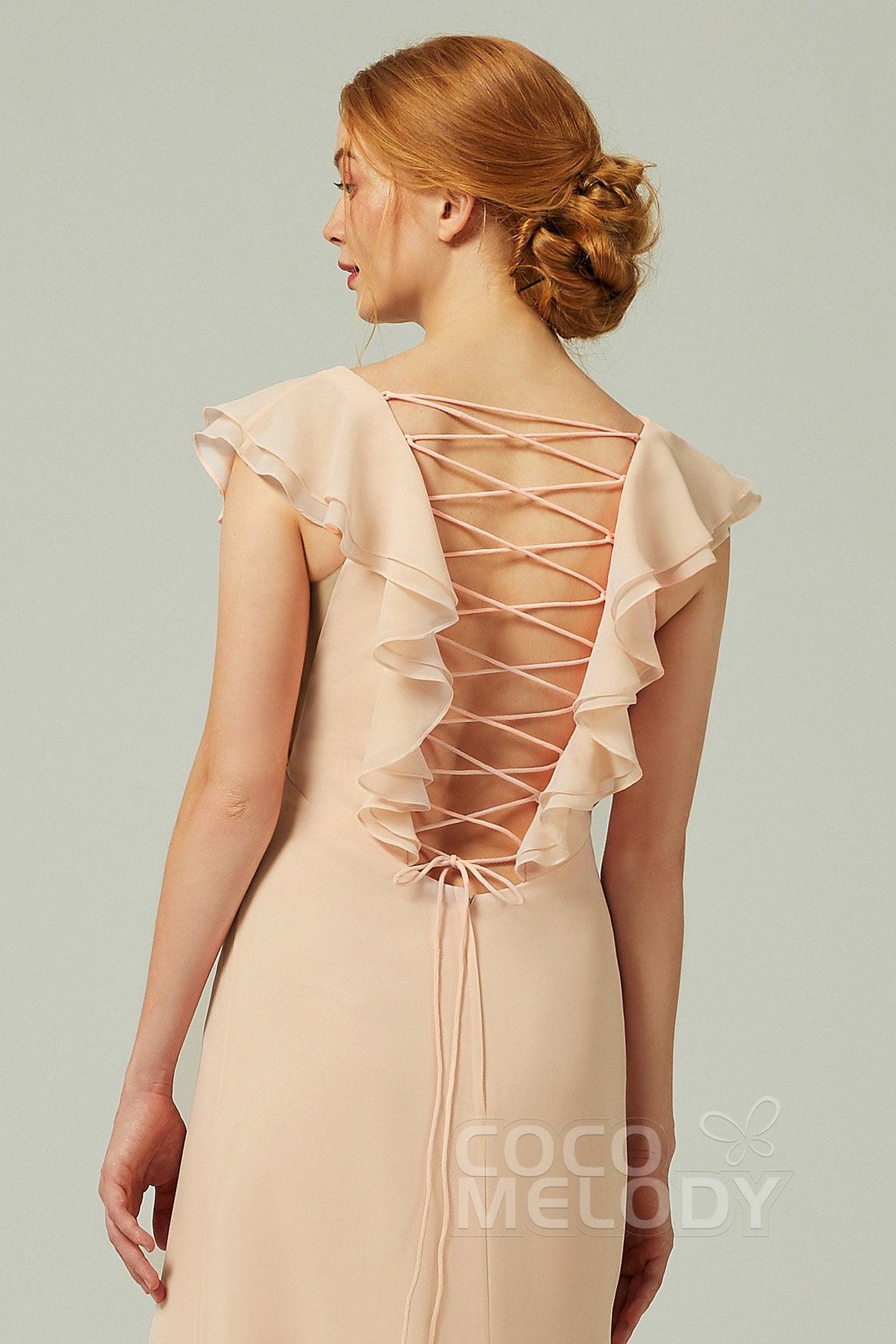 Sheath-Column Floor Length Chiffon Bridesmaid Dress CB0304CR - COCOMELODY